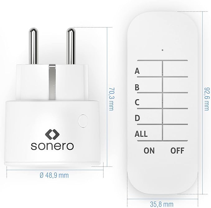 SONERO Funksteckdosen-Set S-RCS102, 1 Sender, 2 Empfänger, weiß SONERO Funksteckdosen-Set S-RCS102, 1 Sender, 2 Empfänger, weiß