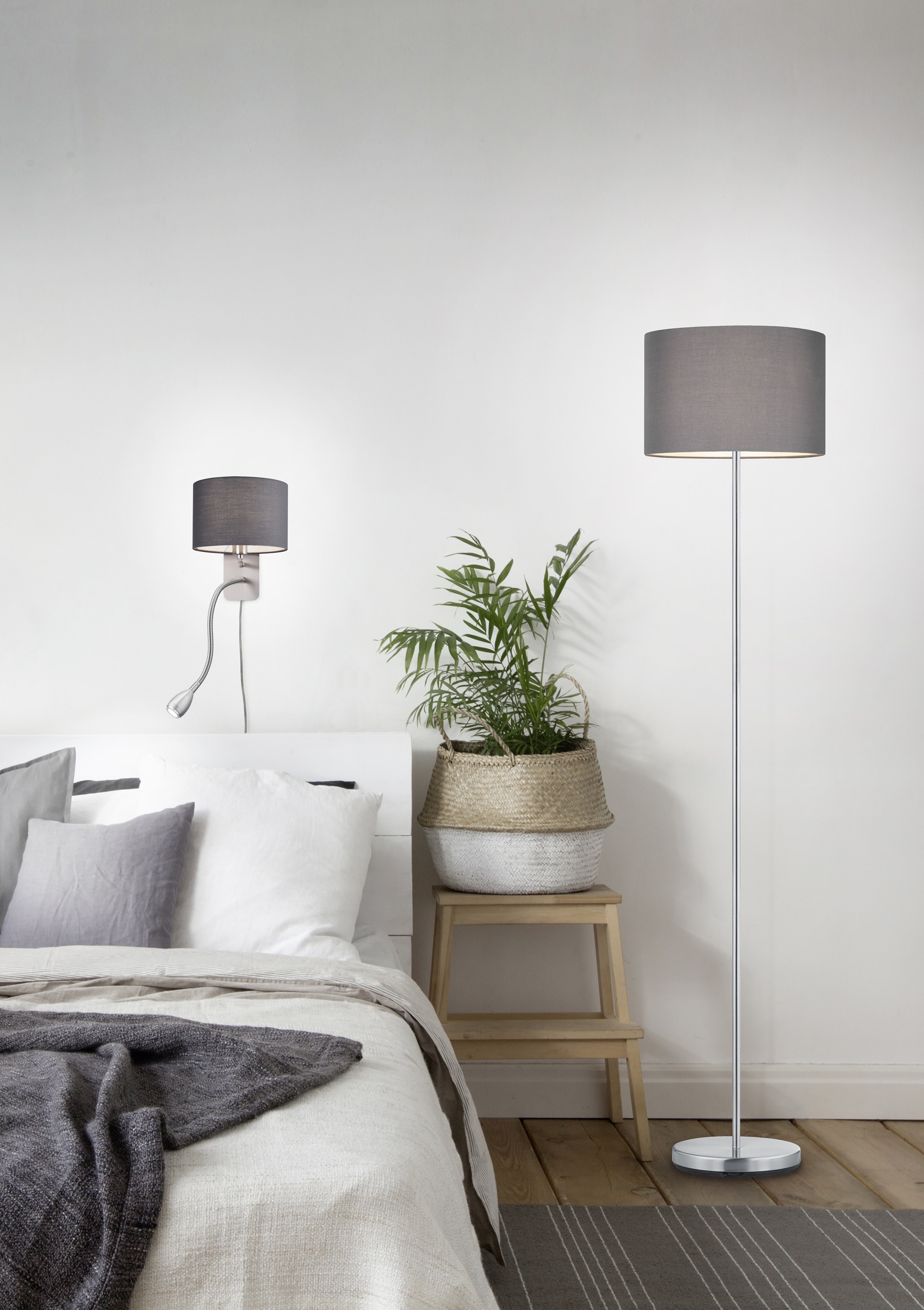 TRIO Wandleuchte Hotel 271170211 Nickel matt, Schirm grau, 1 x 3,1W LED, 310 lm, 3000K, 1 x E14 TRIO Wandleuchte Hotel 271170211 Nickel matt, Schirm grau, 1 x 3,1W LED, 310 lm, 3000K, 1 x E14
