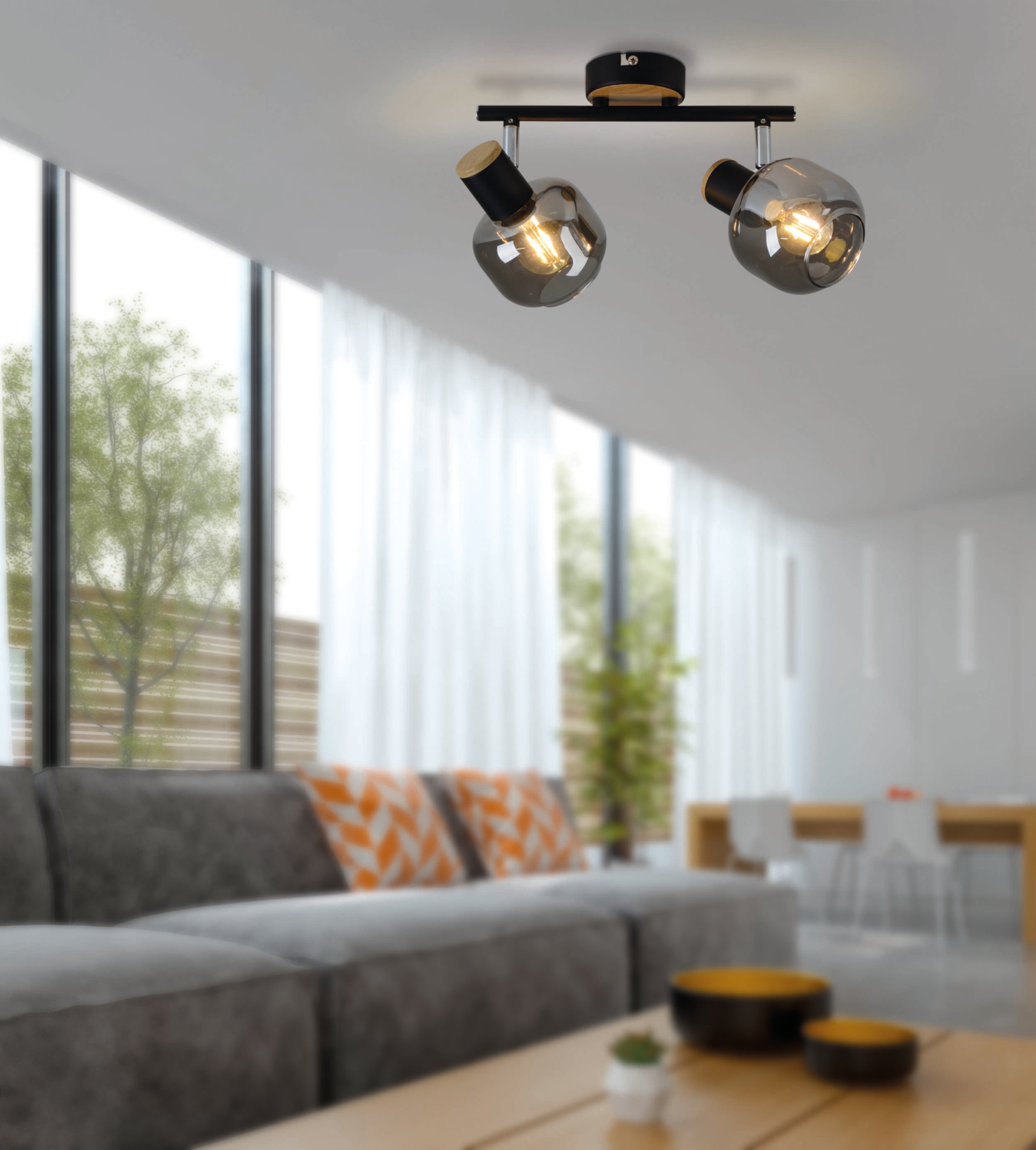NÄVE Deckenleuchte 1350122, 40W, 2xE14, schwarz/natur NÄVE Deckenleuchte 1350122, 40W, 2xE14, schwarz/natur