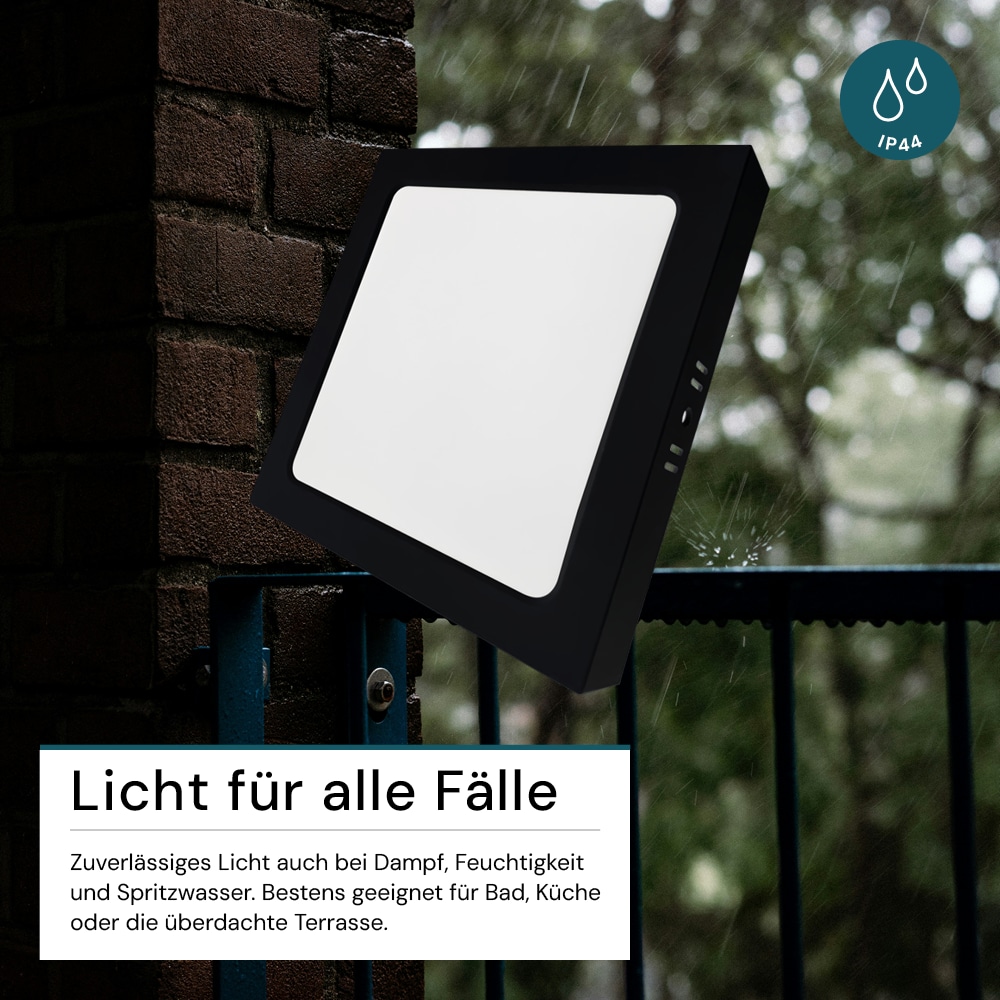 LUXULA LED-Deckenleuchte, 24W, EEK: F, 2400lm, CCT, IP44, quadrat, schwarz
