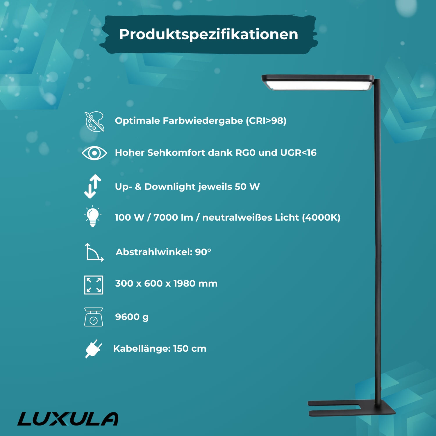 LUXULA LED-Büro-Stehleuchte, EEK: G, 100 W, 7000 lm, 4000K, schwarz LUXULA LED-Büro-Stehleuchte, EEK: G, 100W, 7000lm, 4000K, schwarz