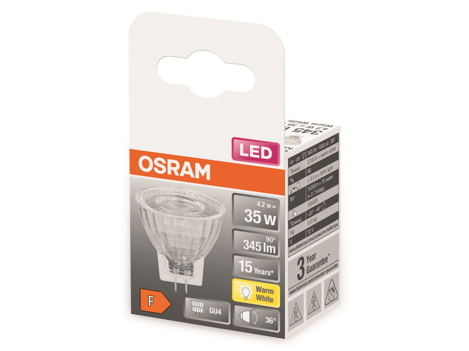 OSRAM LED-Lampe, MR11, GU4, EEK: F, 4,2W, 345lm, 2700K OSRAM LED-Lampe, MR11, GU4, EEK: F, 4,2W, 345lm, 2700K