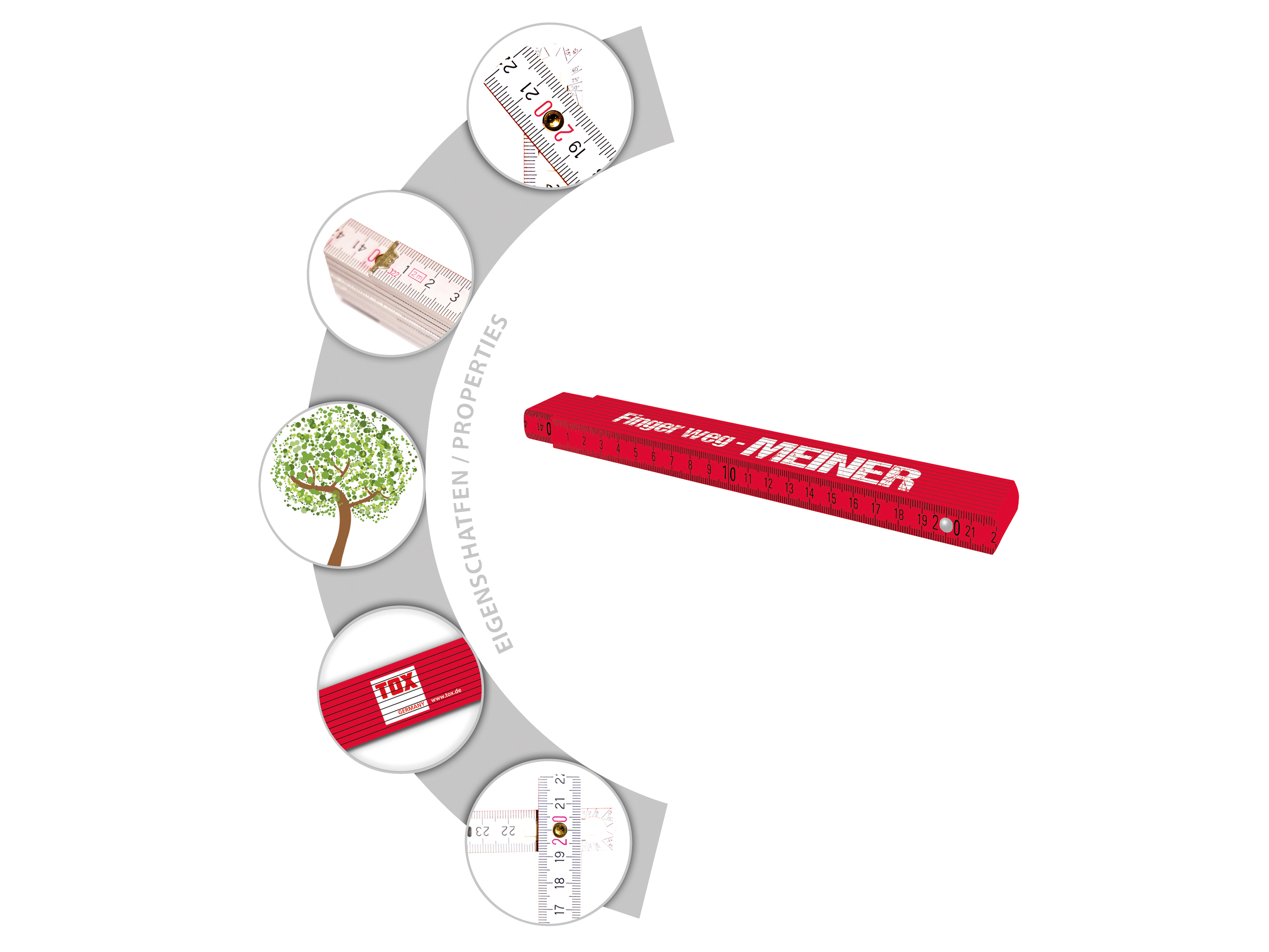 TOX Meterstab, Aufdruck: Finger weg - MEINER, 2 m TOX Meterstab, Aufdruck: Finger weg - MEINER, 2 m