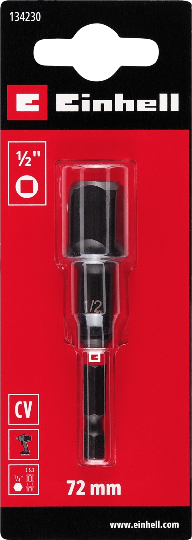 EINHELL Steckschlüssel-Adapter, 134230, 1/2", Impakt, 72 mm EINHELL Steckschlüssel-Adapter, 134230, 1/2", Impakt, 72 mm