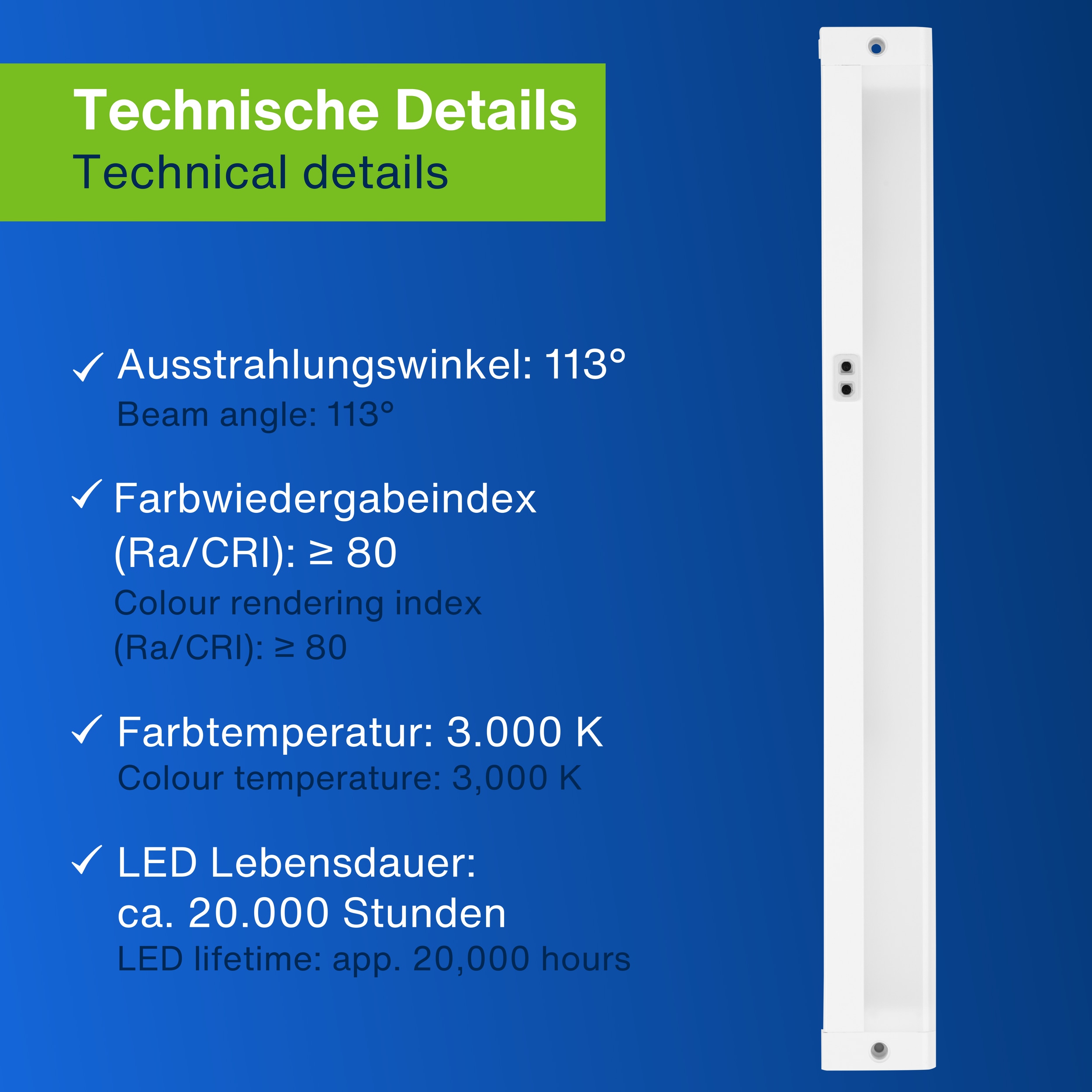 REV LED-Unterbauleuchte, 4W, 3000K, 300lm, warmweiß, IP20, 30 cm REV LED-Unterbauleuchte, 4W, 3000K, 300lm, warmweiß, IP20, 30 cm