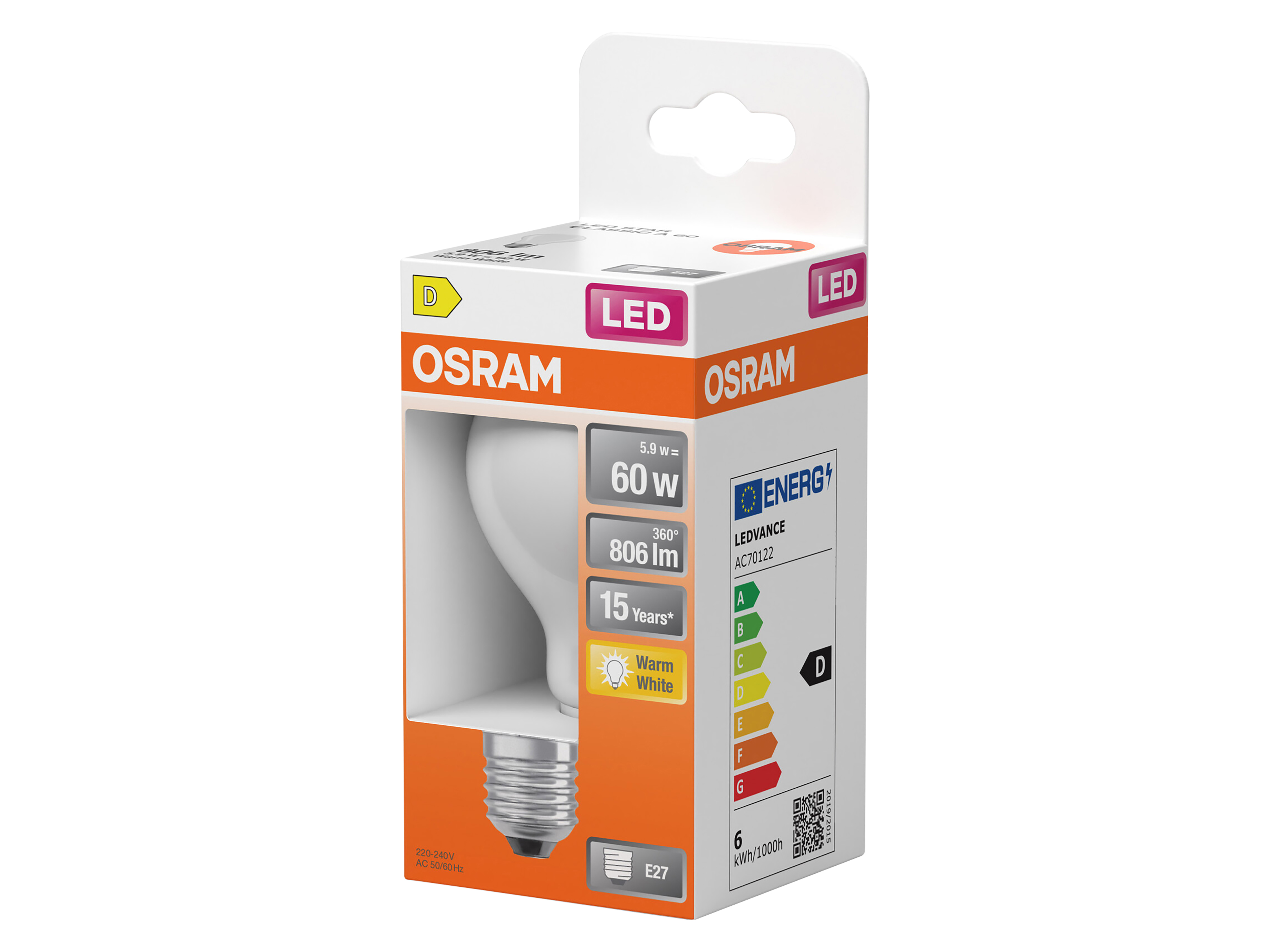 OSRAM LED-Lampe Retrofit, 5,9 W, E27, 2700 K, EEK: D, 806 lm, IP20, warmweiß OSRAM LED-Lampe Retrofit, 5,9 W, E27, 2700 K, EEK: D, 806 lm, IP20, warmweiß