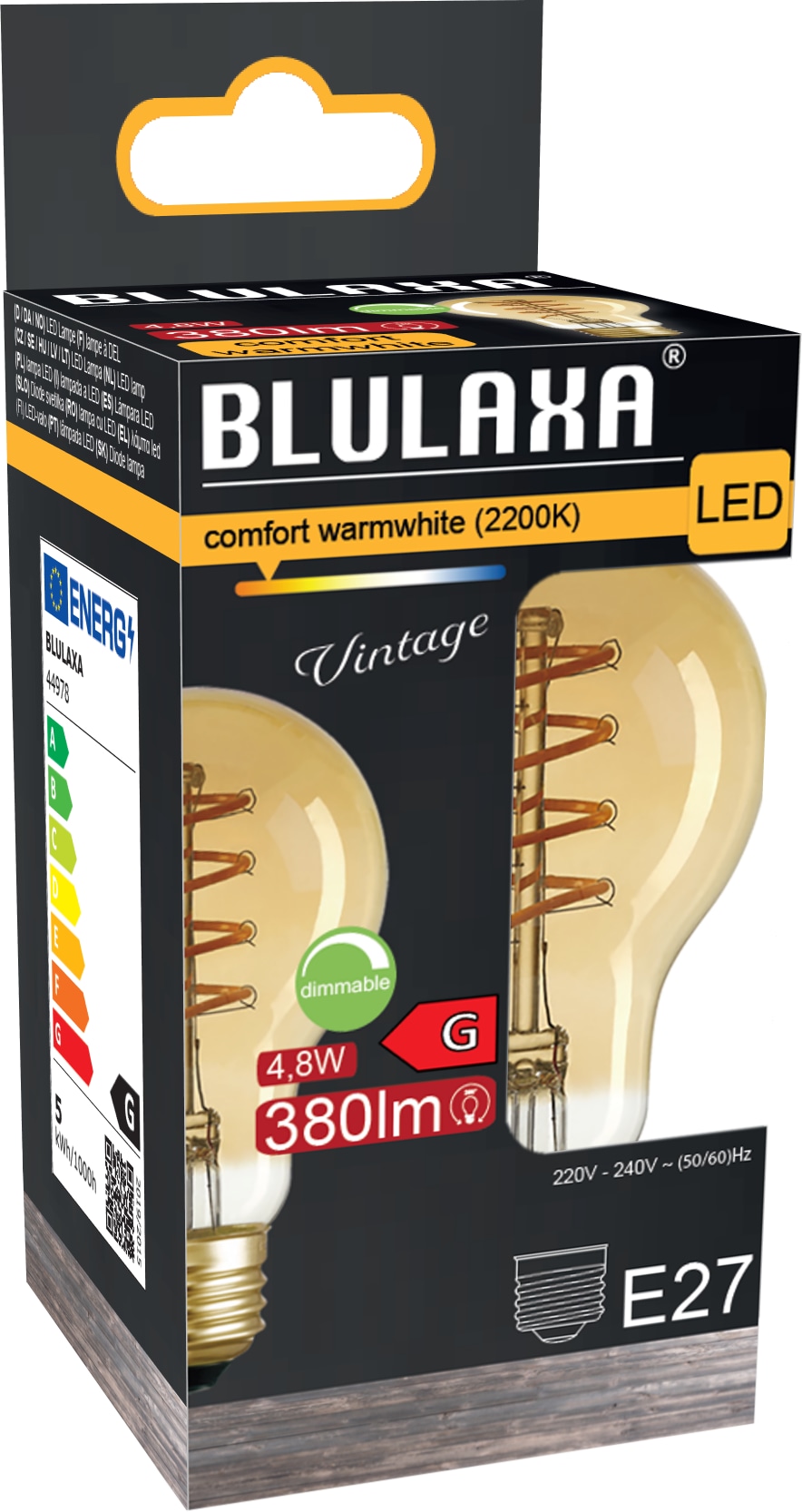 BLULAXA LED FlexFilament A60, E27, 4,8 W, 2200 K, EEK: G, 380 lm, IP, dimmbar, warmweiß20