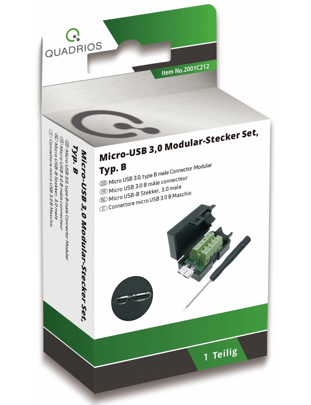 QUADRIOS, 2001C212, USB-Modular-Set, USB 3.0 - Micro B, Stecker, Einbau horizontal, Polzahl 10