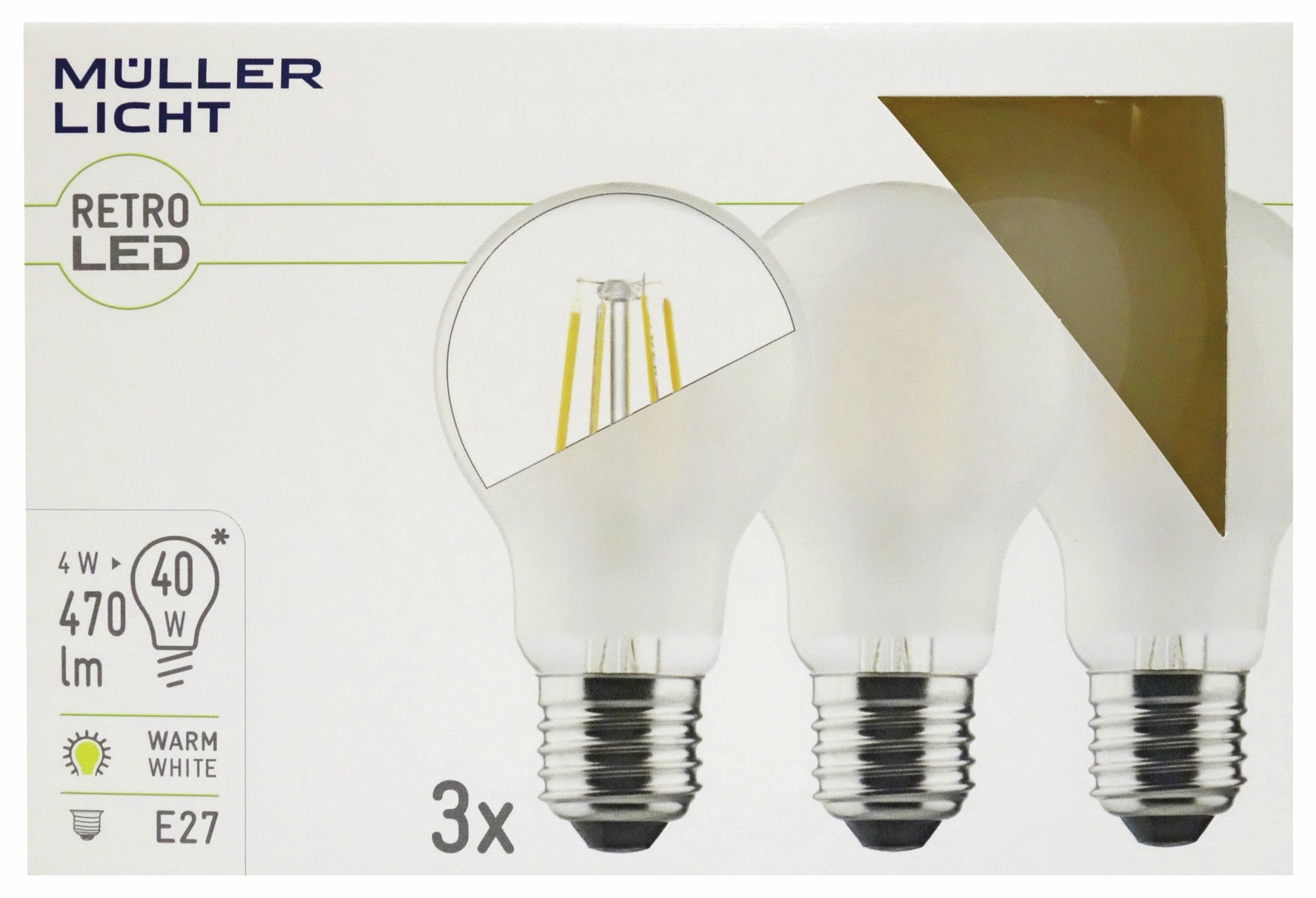 MÜLLER-LICHT LED-Lampe E27, EEK: E, 4 W, 470 lm, 2700 K, matt, 3 Stück MÜLLER-LICHT LED-Lampe E27, EEK: E, 4 W, 470 lm, 2700 K, matt, 3 Stück