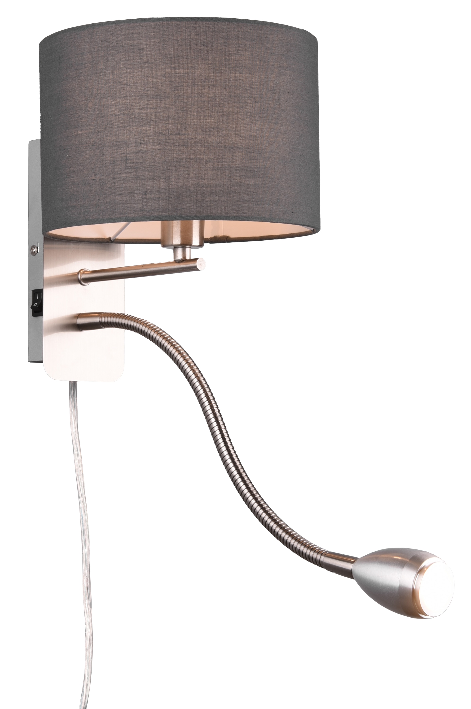 TRIO Wandleuchte Hotel 271170211 Nickel matt, Schirm grau, 1 x 3,1W LED, 310 lm, 3000K, 1 x E14 TRIO Wandleuchte Hotel 271170211 Nickel matt, Schirm grau, 1 x 3,1W LED, 310 lm, 3000K, 1 x E14