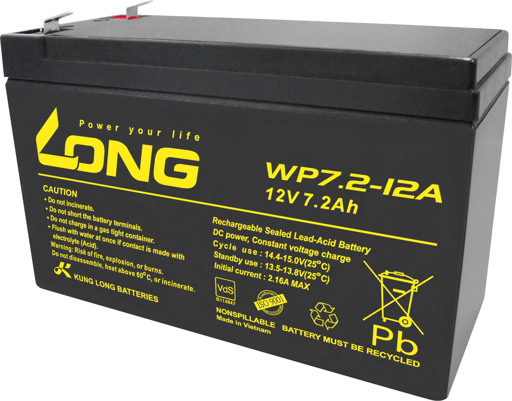 KUNG LONG Blei-Akkumulator WP7.2-12A-M/F2, 12 V- / 7,2 Ah KUNG LONG Blei-Akkumulator WP7.2-12A-M/F2, 12 V- / 7,2 Ah