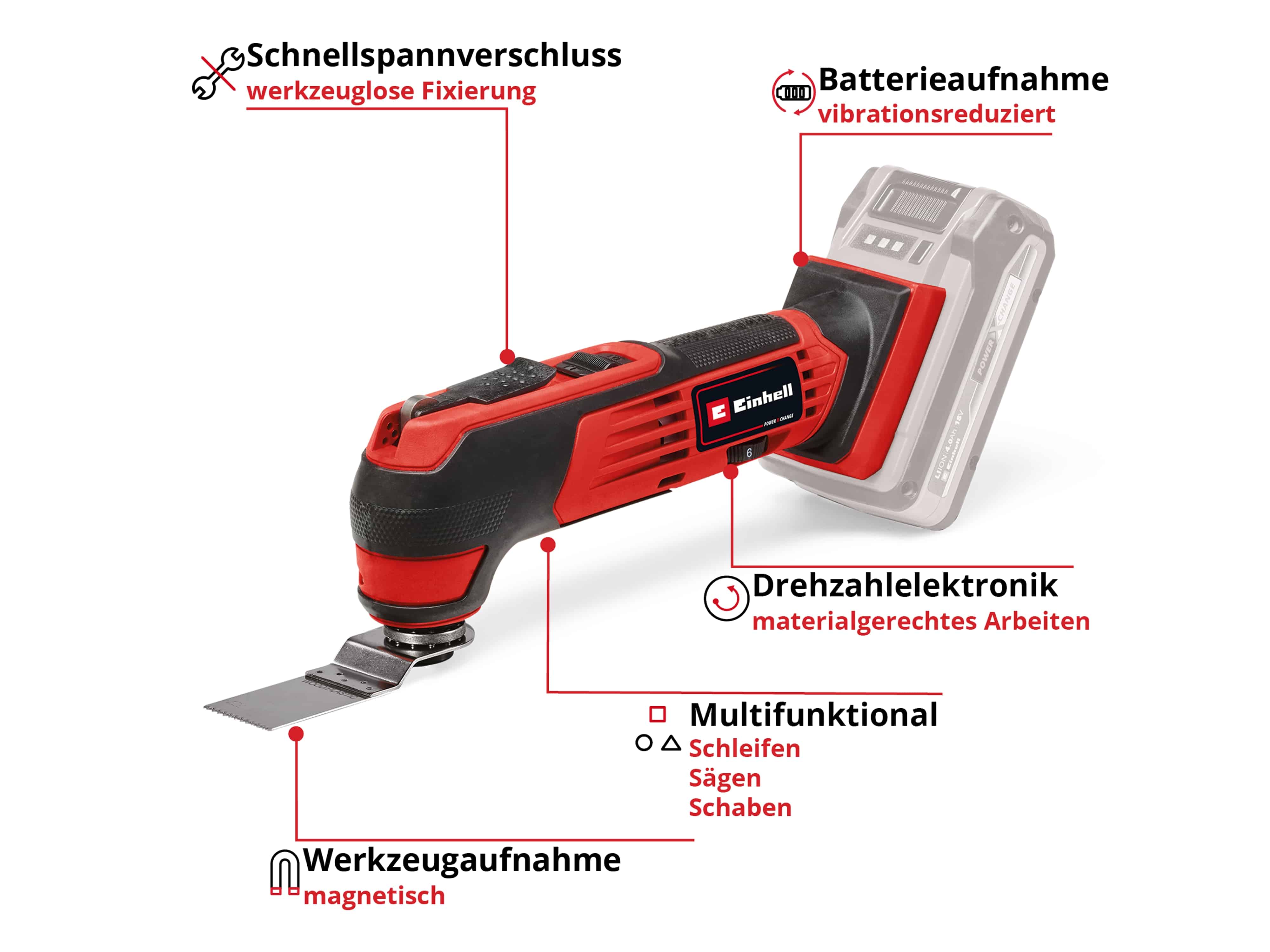 EINHELL Akku-Multifunktionswerkzeug TE-MG 18/1 Li, Solo EINHELL Akku-Multifunktionswerkzeug TE-MG 18/1 Li, Solo