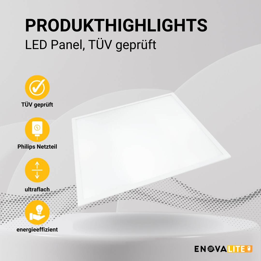ENOVALITE LED-Panel, 36 W, 3600 lm, EEK: F, 620x620 mm, 6000 K, 90° Abstrahlwinkel, UGR >19