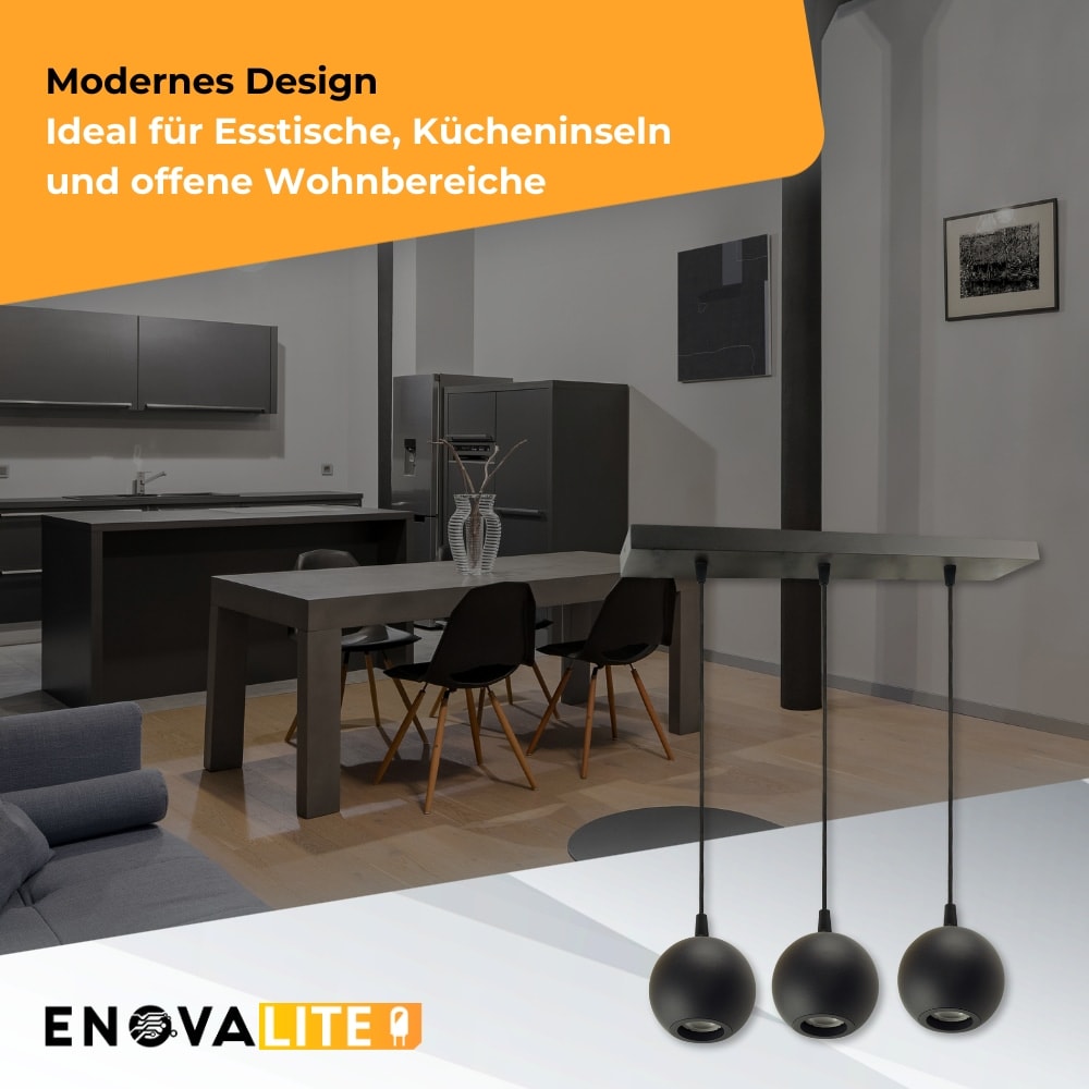 ENOVALITE LED-Pendellampe GLOBE, GU10-Fassung, IP20, Ø10cm, 3 flammig, schwarz ENOVALITE LED-Pendellampe GLOBE, GU10-Fassung, IP20, Ø10cm, 3 flammig, schwarz