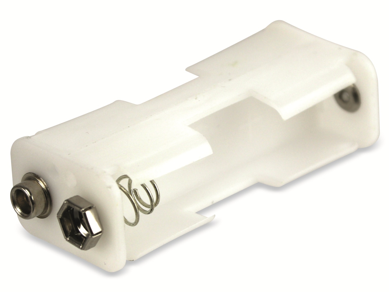 Batteriehalter, 2x Mignon, weiß, Clip-Anschluss Batteriehalter, 2x Mignon, weiß, Clip-Anschluss