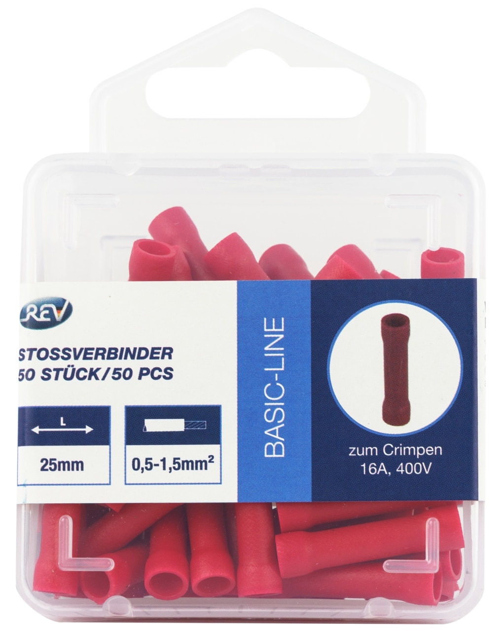 REV Stoßverbinder, rot, 0,5... 1,5 mm², 50 Stück REV Stoßverbinder, rot, 0,5... 1,5 mm², 50 Stück