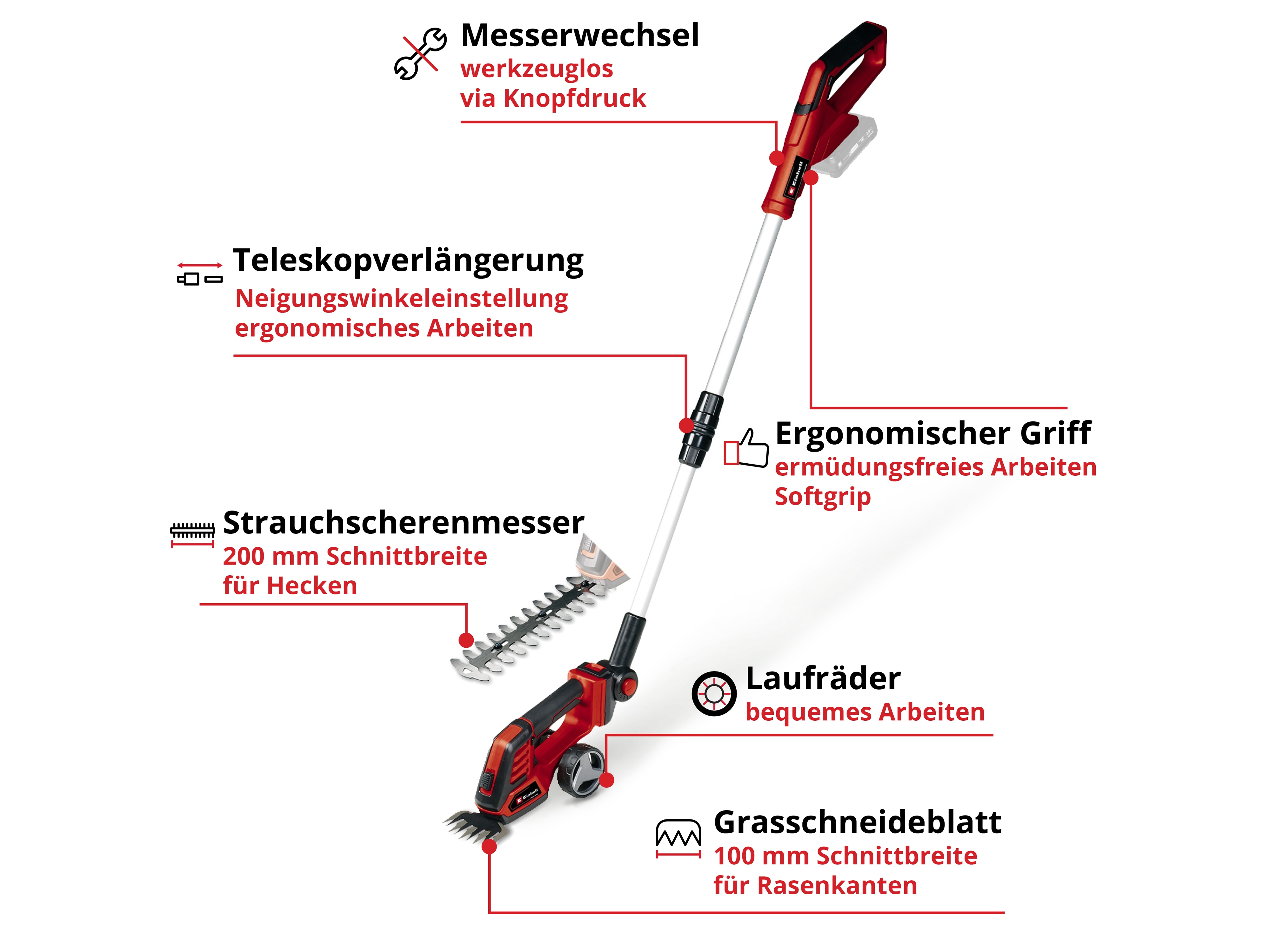 EINHELL Akku-Gras- und Strauchschere GE-CG 18/100 Li T-Solo