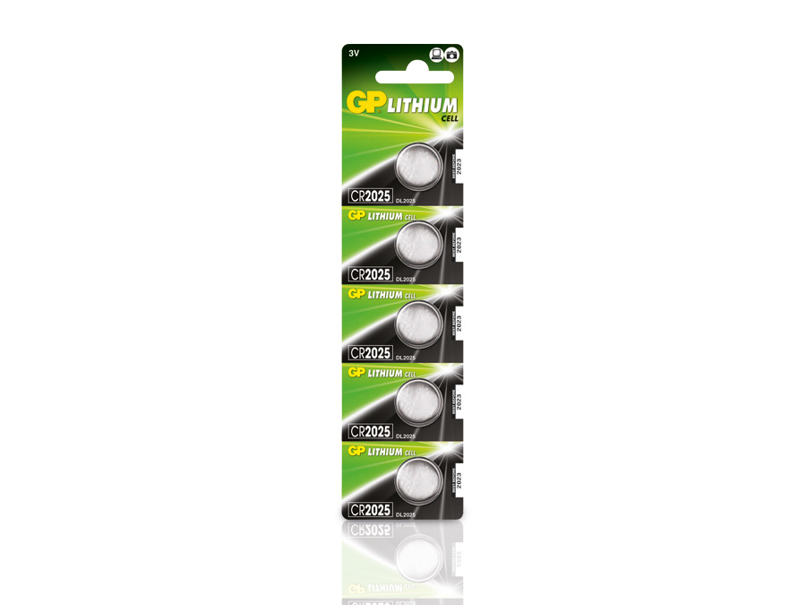 GP Knopfzelle, CR2025, Lithium, 3 V, 5 St.