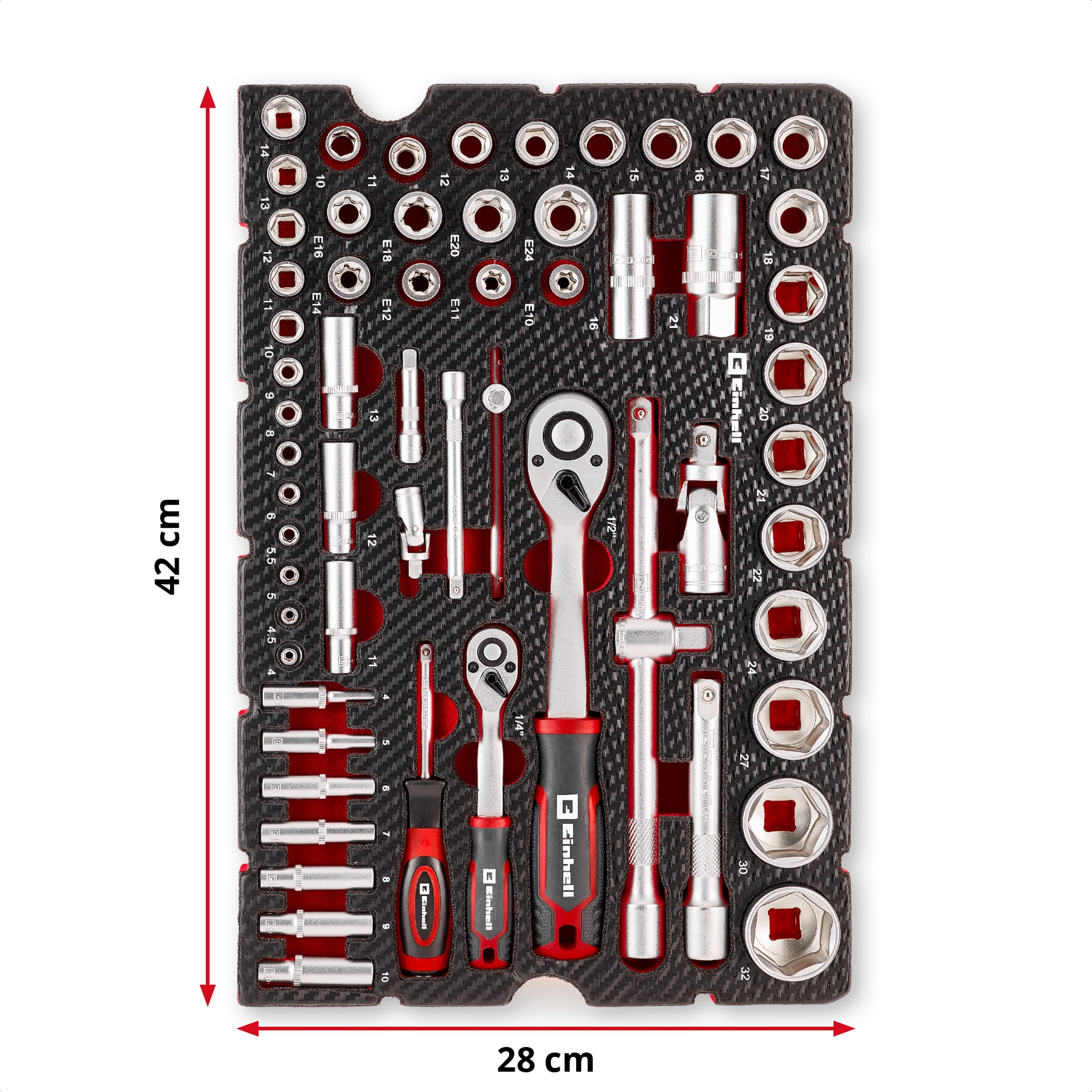 EINHELL E-Case-Einleger Stecknüsse und Ratschen, 370520, 60-teilig EINHELL E-Case-Einleger Stecknüsse und Ratschen, 370520, 60-teilig