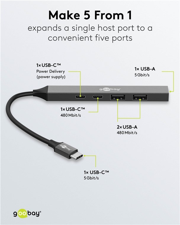 GOOBAY USB-C Hub 74460 Slim 5 Port USB-C auf USB-A GOOBAY USB-C Hub 74460 Slim 5 Port USB-C auf USB-A