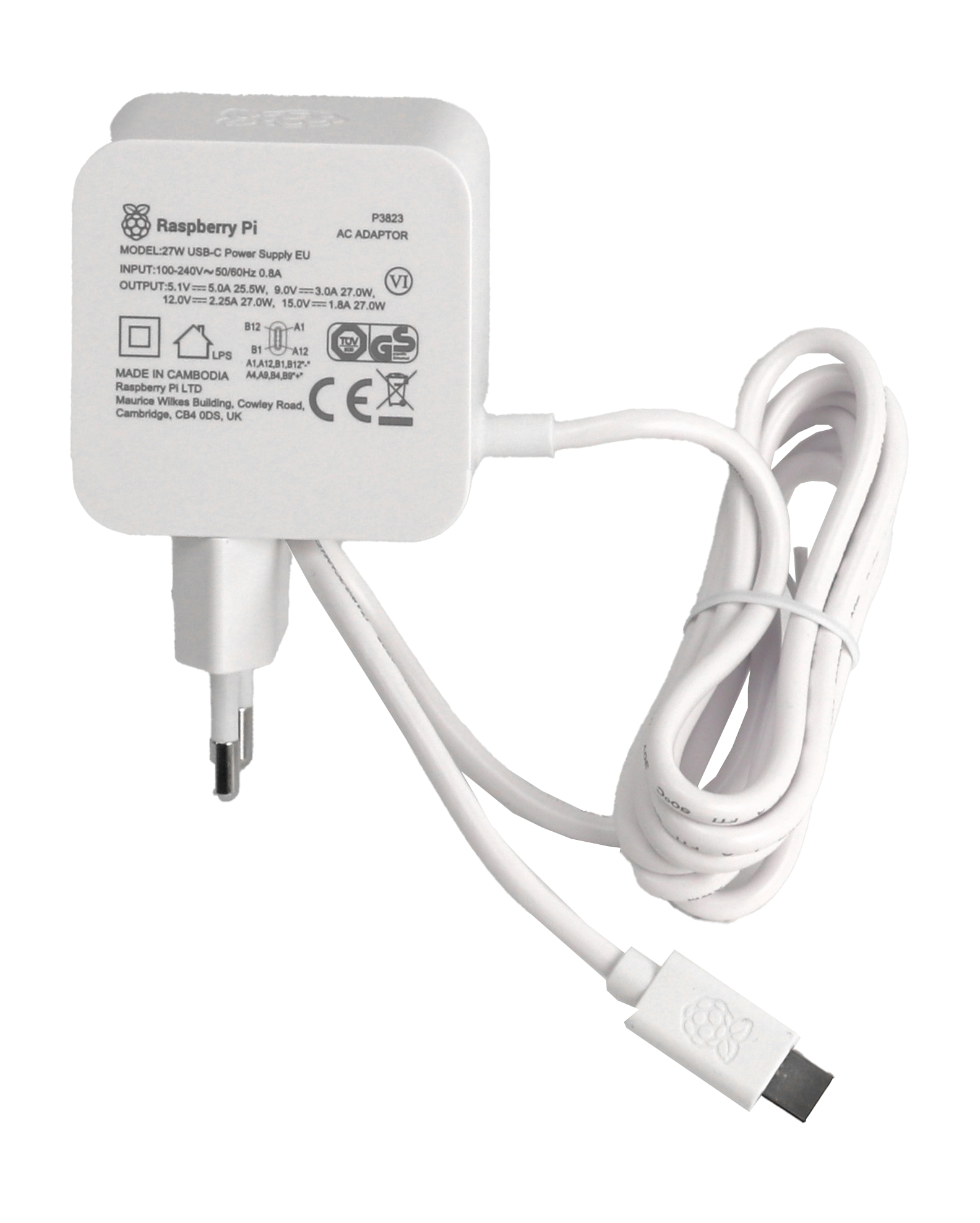 RASPBERRY PI Netzteil, USB-C, 27 W, weiß RASPBERRY PI Netzteil, USB-C, 27 W, weiß