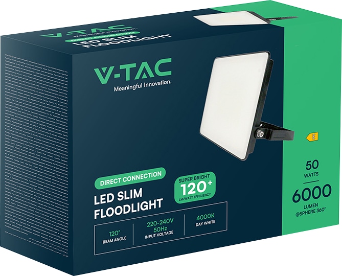 V-TAC LED-Fluter, VT-4449-FC, EEK: E, 50 W, 6000 lm, 6500 K, IP65, kaltweiß LED-Fluter V-TAC, VT-4449-FC, EEK: E, 50 W, 6000 lm, 6500 K, IP65, kaltweiß
