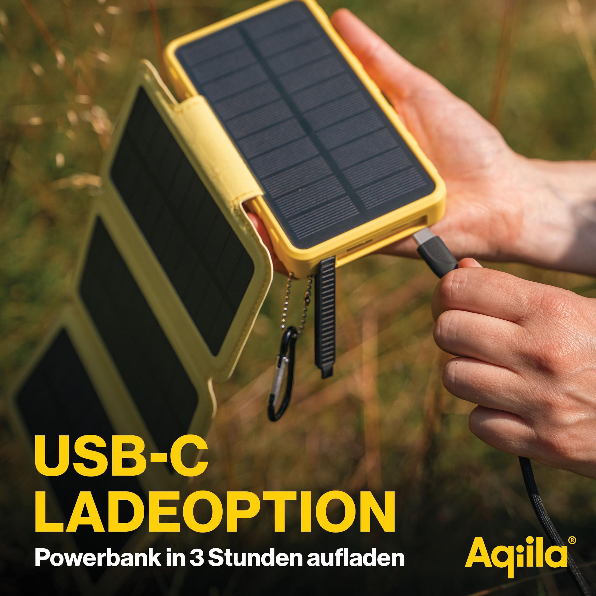 AQIILA Solar Powerbank Powerbird BS10, 20 W, 10.000mAh, USB-A, USB-C, gelb AQIILA Solar Powerbank Powerbird BS10, 20 W, 10.000mAh, USB-A, USB-C, gelb