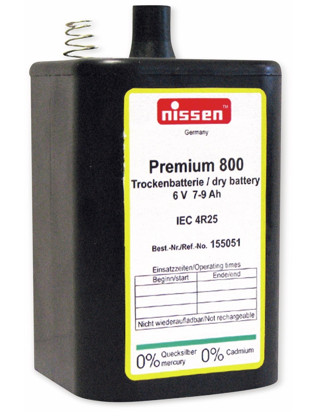 NISSEN Blockbatterie Premium 800, 4R25, Trockenbatterie, 6 V-, 9 Ah NISSEN Blockbatterie Premium 800, 4R25, Trockenbatterie, 6 V-, 9 Ah