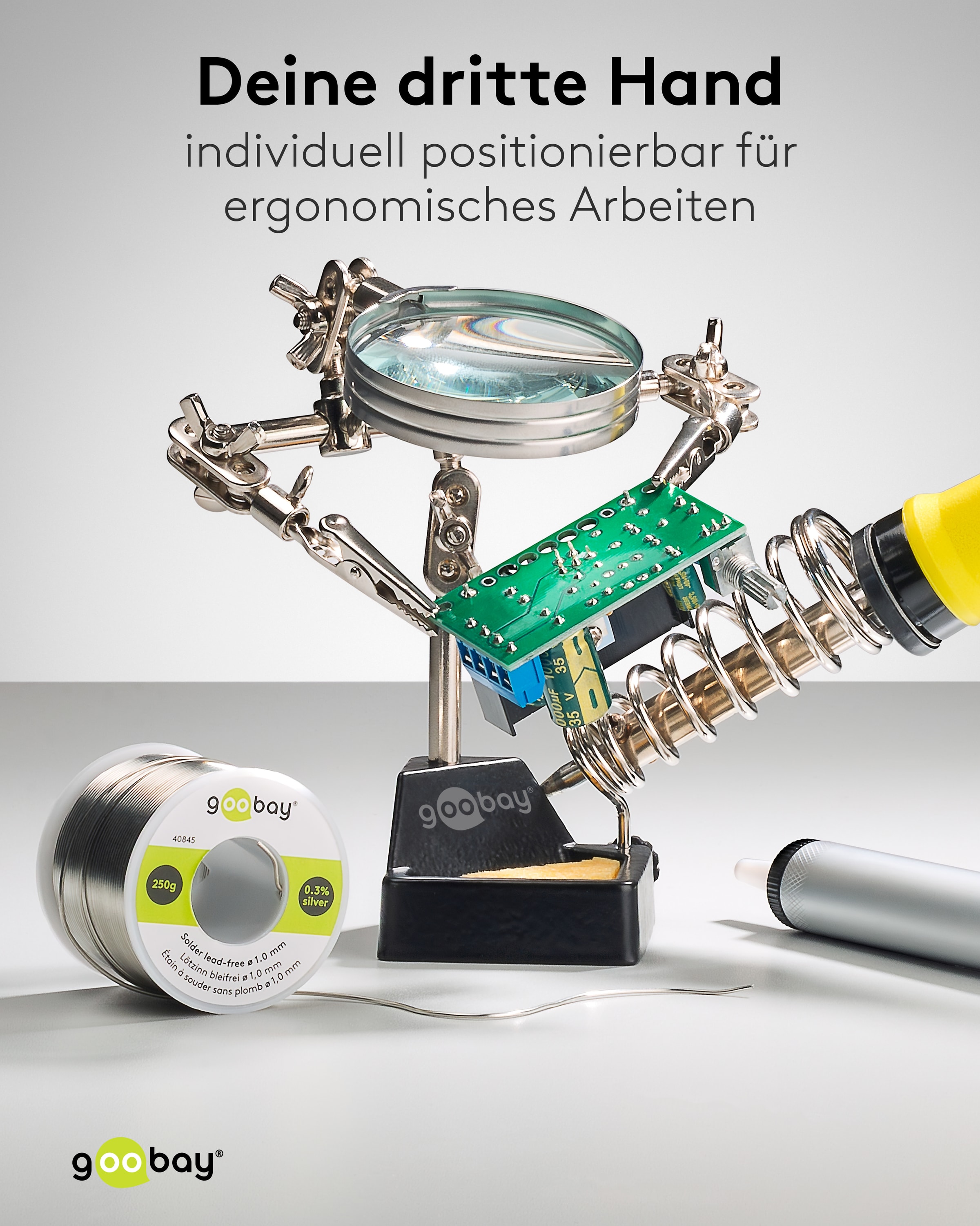 GOOBAY Dritte Hand, 76560, mit Lupe und Lötkolbenständer GOOBAY Dritte Hand, 76560, mit Lupe und Lötkolbenständer