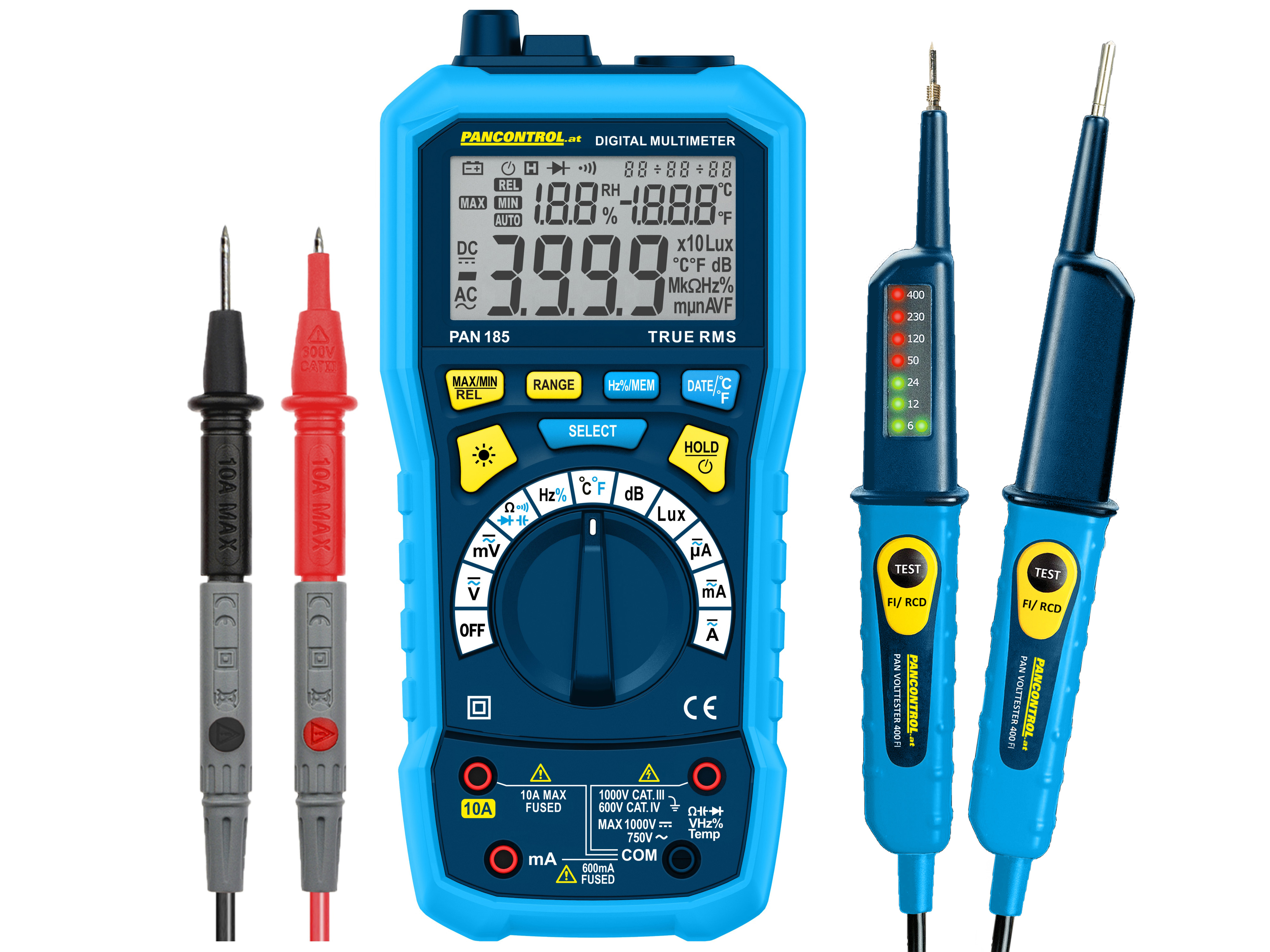PANCONTROL Messgeräte-Set, Multisensor-Messgerät PAN 185 + Spannungsprüfer PAN Volttester 400FI PANCONTROL Messgeräte-Set, Multisensor-Messgerät PAN 185 + Spannungsprüfer PAN Volttester 400FI