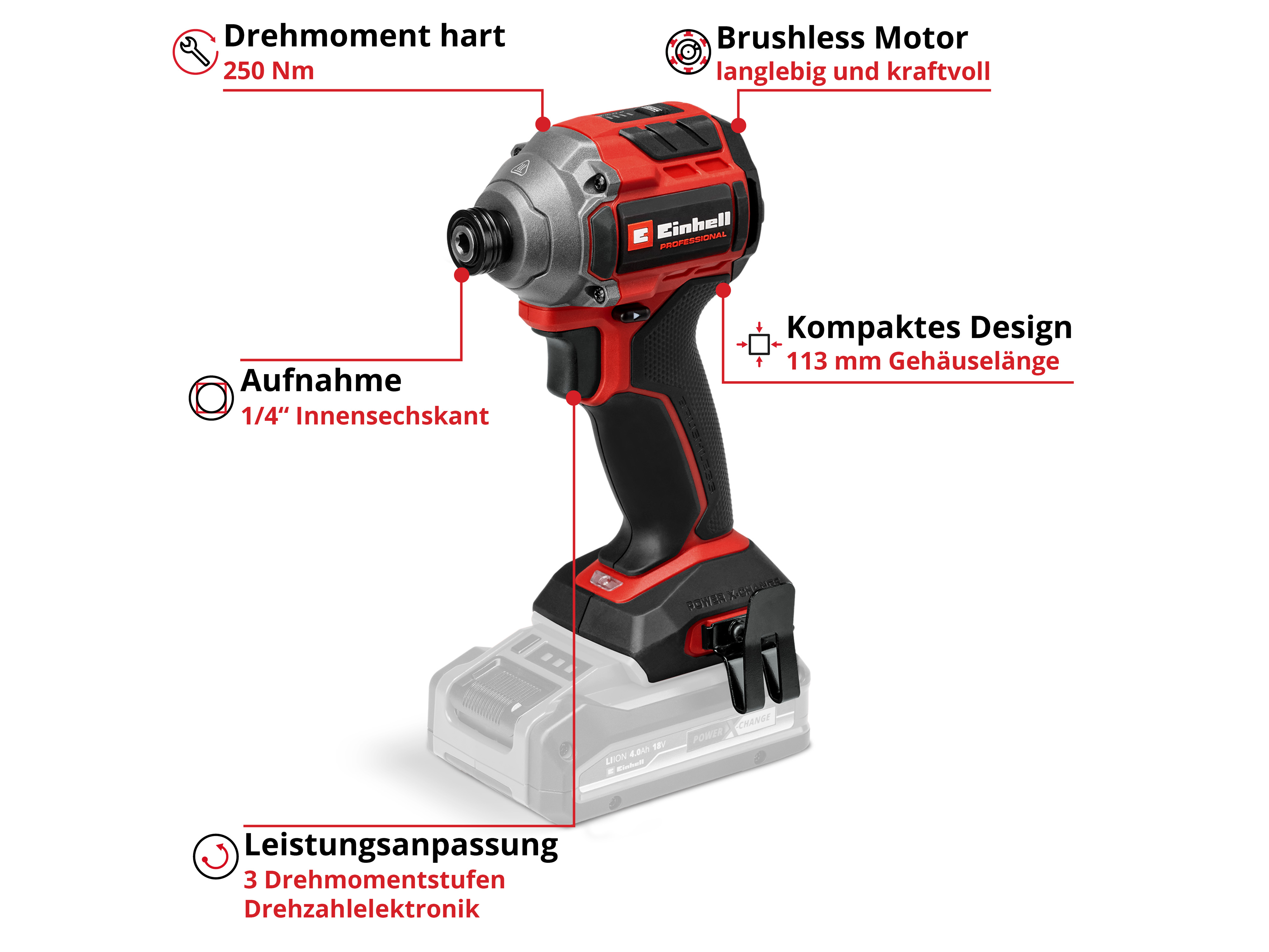 EINHELL PROFESSIONAL Akku-Schlagschrauber TP-CI 18/250-C Li BL, 4510095, Solo EINHELL PROFESSIONAL Akku-Schlagschrauber TP-CI 18/250-C Li BL, 4510095, Solo