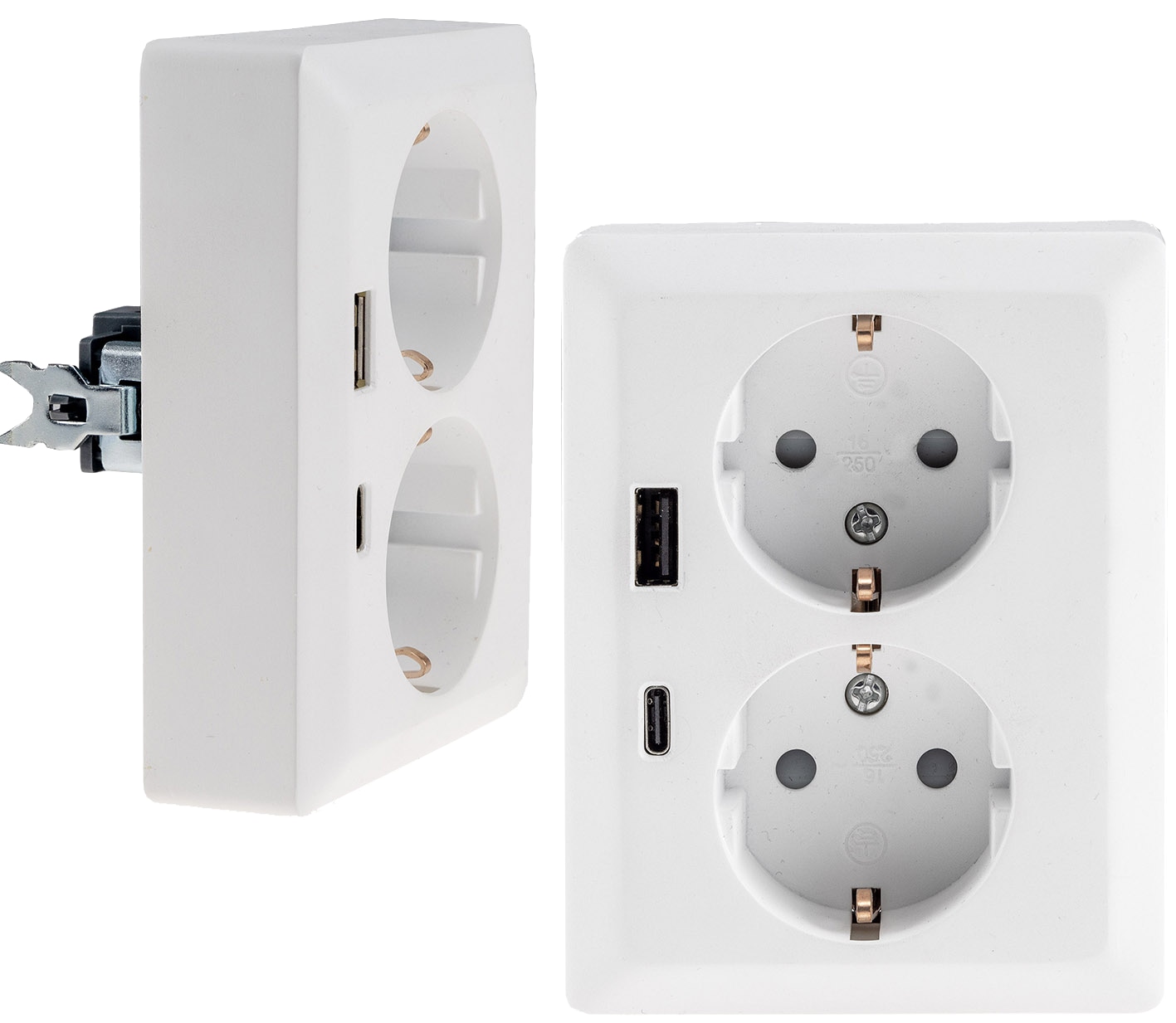 MILOS Schutzkontakt-Steckdose 23719, 2-fach, 2in1, USB-A+C/PD, 16A/250V, weiß MILOS Schutzkontakt-Steckdose 23719, 2-fach, 2in1, USB-A+C/PD, 16A/250V, weiß