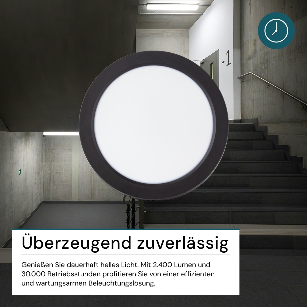 LUXULA LED-Deckenleuchte, 24W, EEK: F, 2400lm, CCT, IP44, rund, schwarz