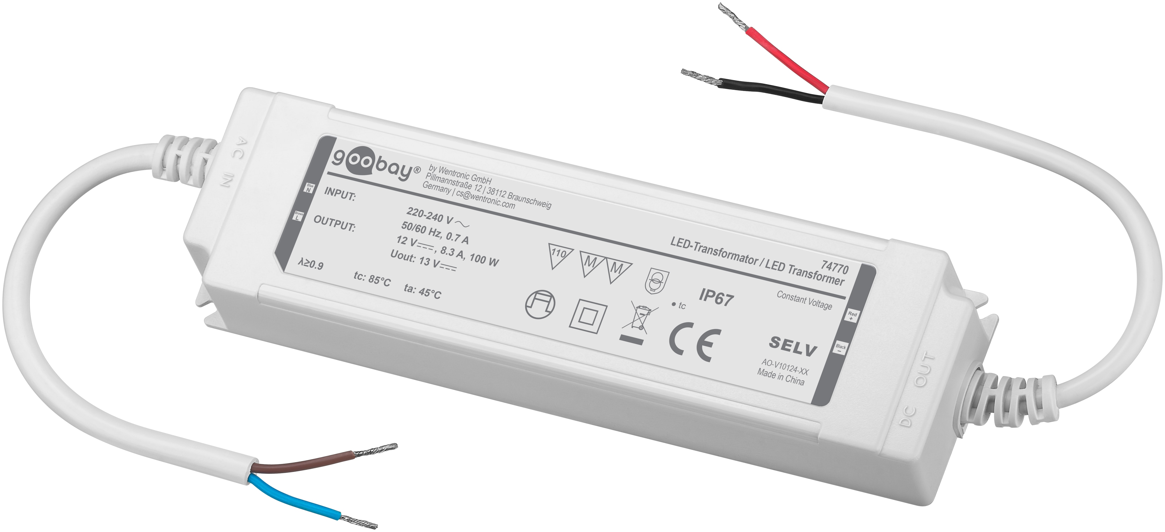 GOOBAY Wetterfester LED-Trafo 12V DC, 100W, 5 A, IP67 Wetterfester LED-Trafo GOOBAY 12V DC, 100W, 5 A, IP67