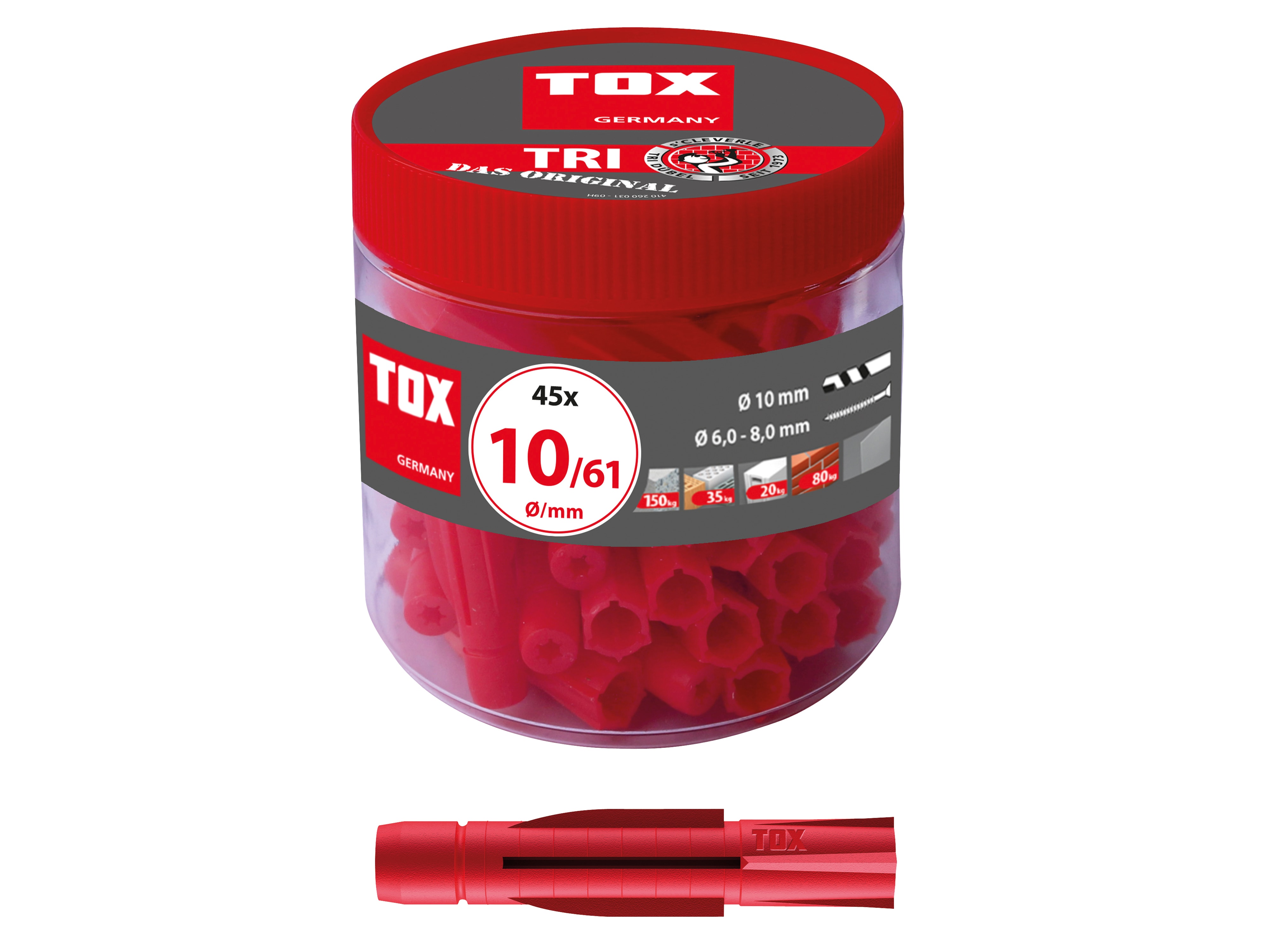 TOX Allzweckdübel Tri, 10x61 mm, in Runddose, 45 Stück TOX Allzweckdübel Tri, 10x61 mm, in Runddose, 45 Stück