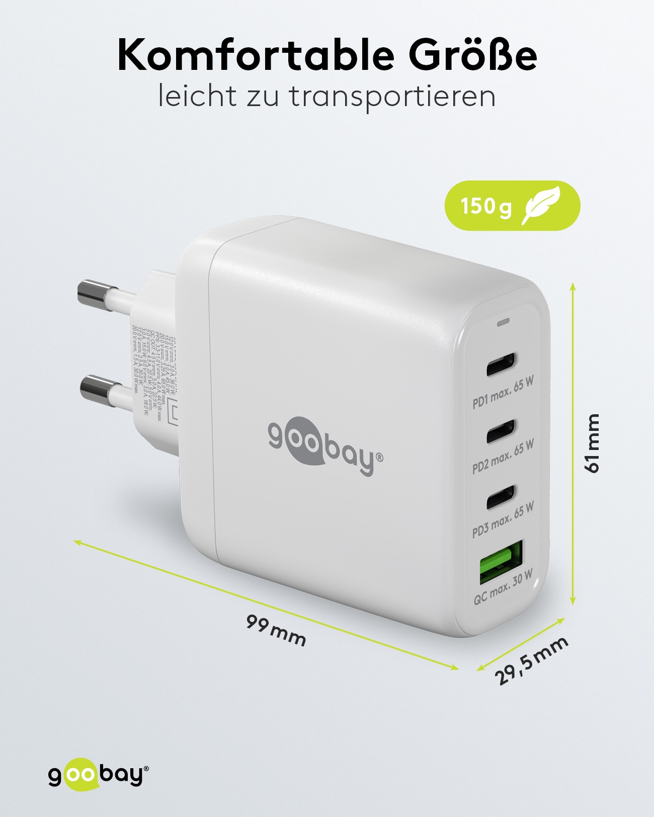 GOOBAY USB-Lader 64822, 68 W, 4-fach, 3x C PD, 1x A QC GaN