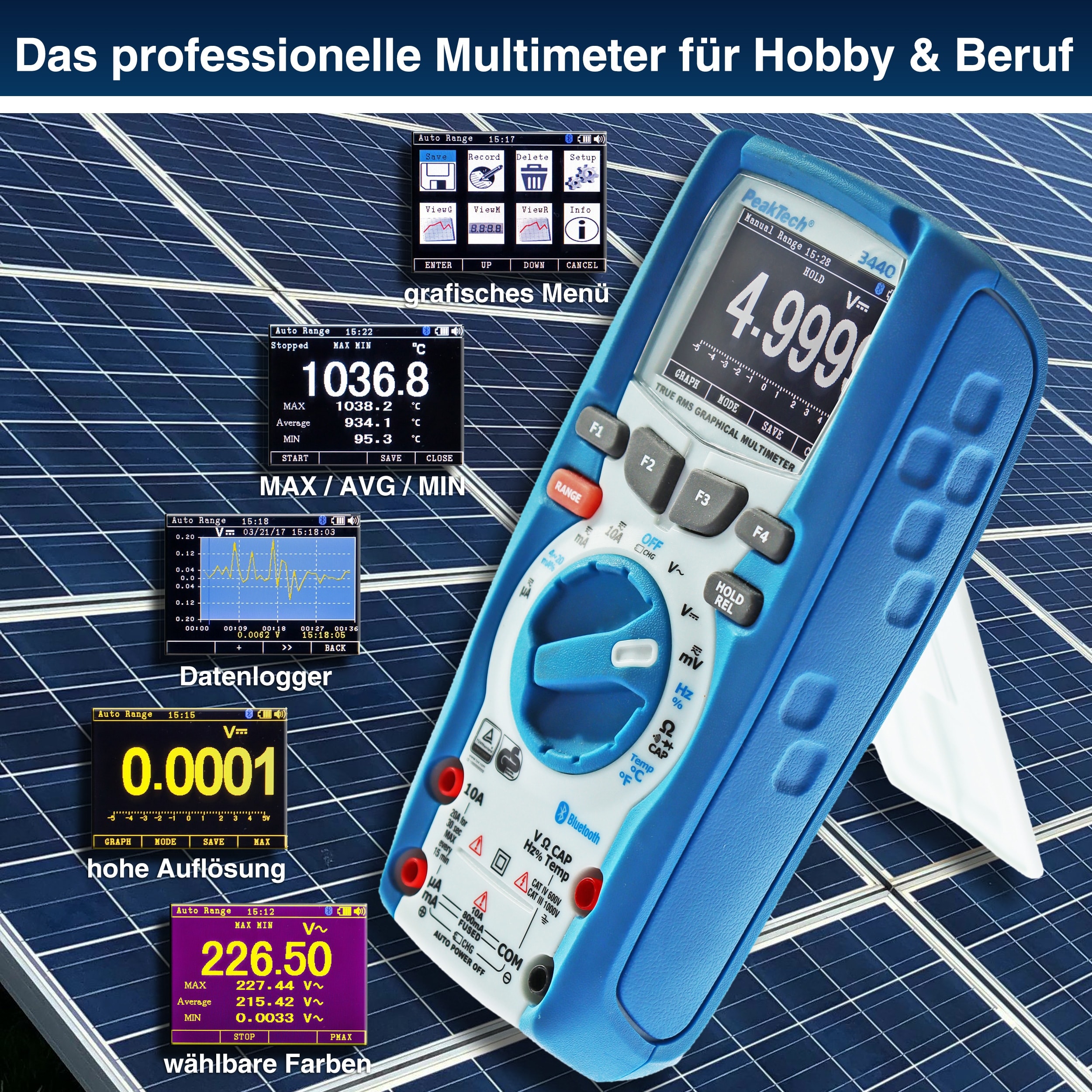 PEAKTECH Grafisches Multimeter, P 3440, 1000 V AC/DC, 10 A AC/DC, Bluetooth PEAKTECH Grafisches Multimeter, P 3440, 1000 V AC/DC, 10 A AC/DC, Bluetooth