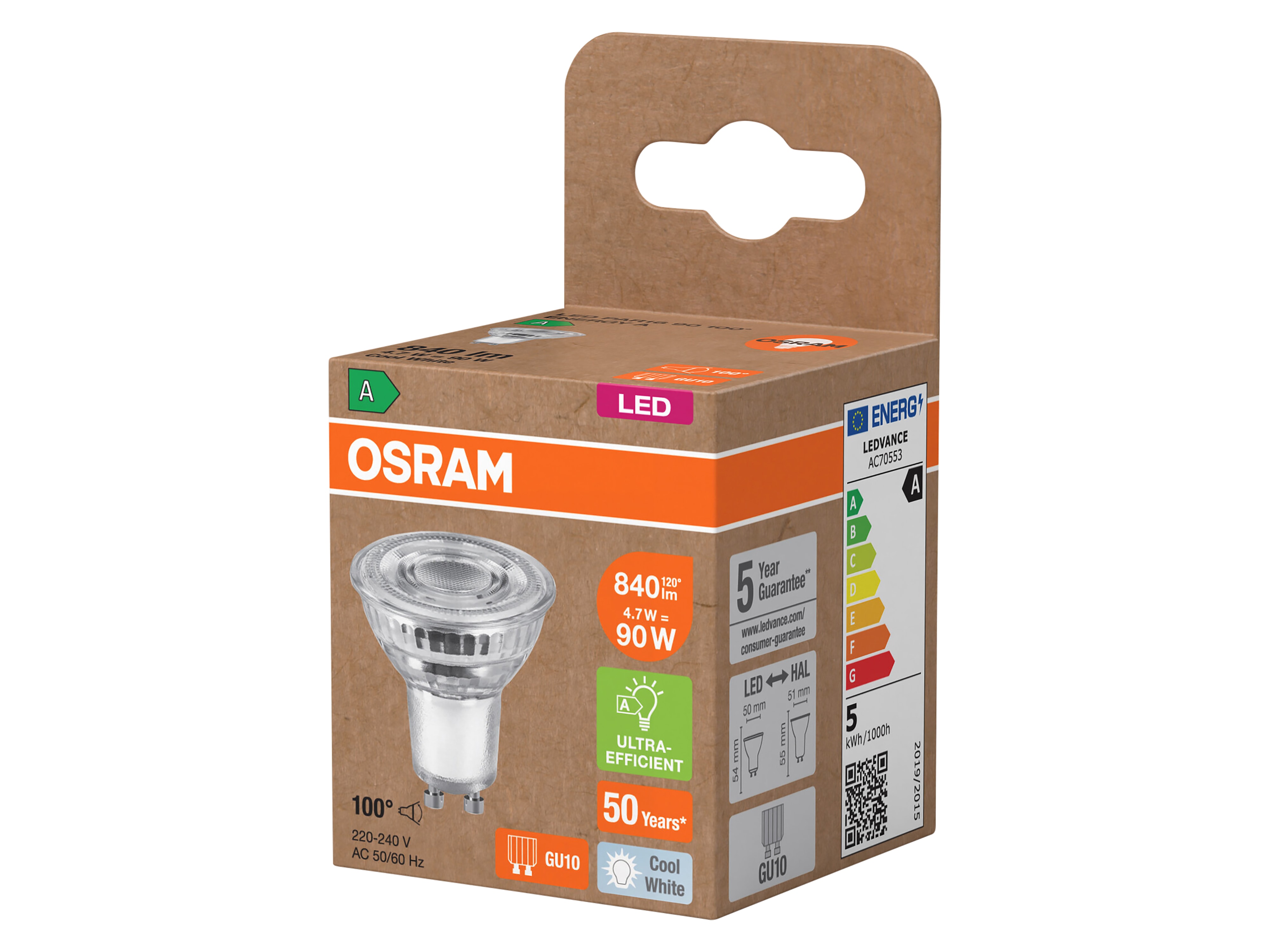 OSRAM LED-Reflektorlampe, GU10, 4,7 W, 4000 K, EEK: A, 840 lm, neutralweiß OSRAM LED-Reflektorlampe, GU10, 4,7 W, 4000 K, EEK: A, 840 lm, neutralweiß