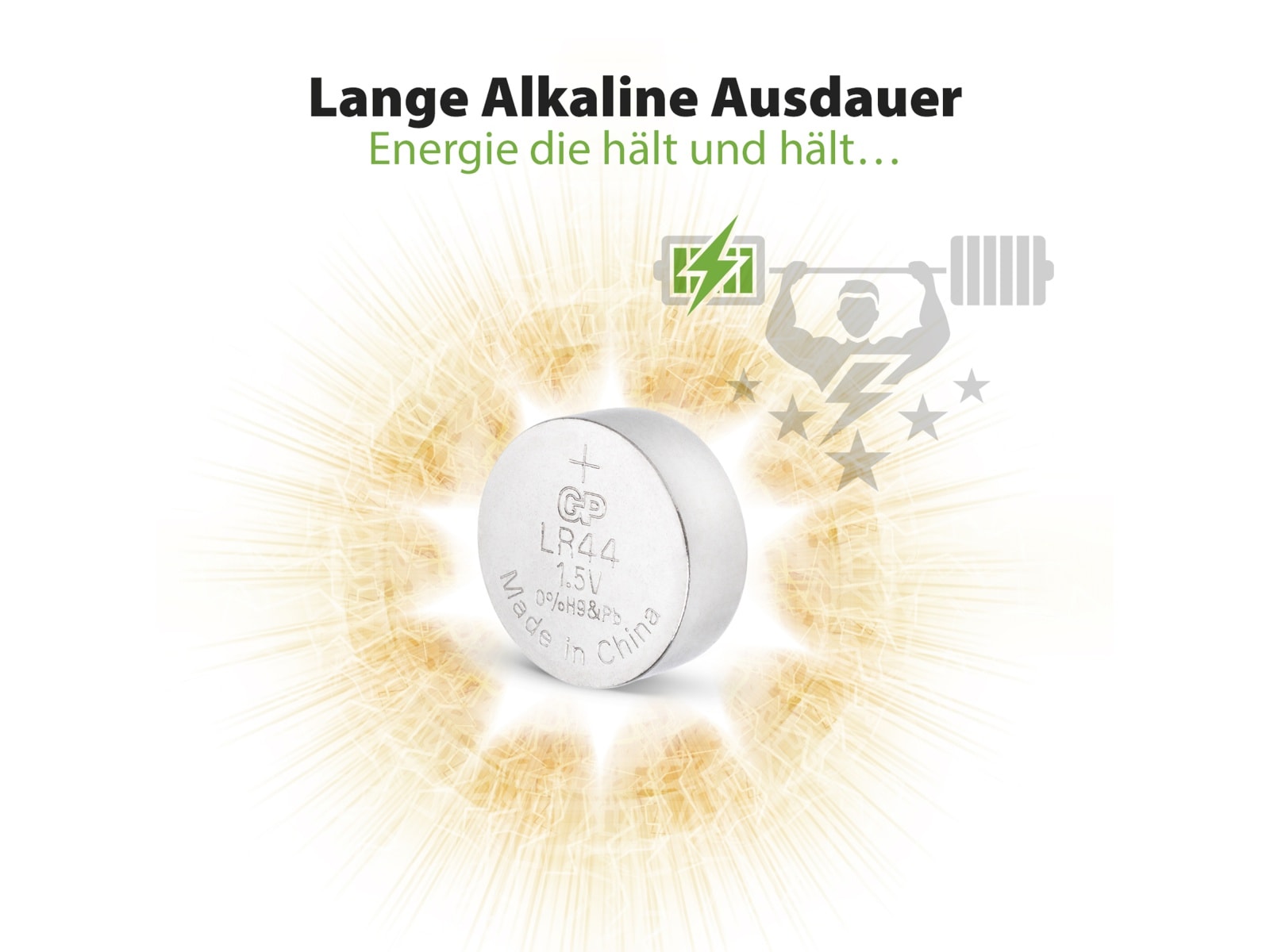 GP Knopfzelle LR44, Alkaline, 1,5 V-, 2 Stück GP Knopfzelle LR44, Alkaline, 1,5 V-, 2 Stück