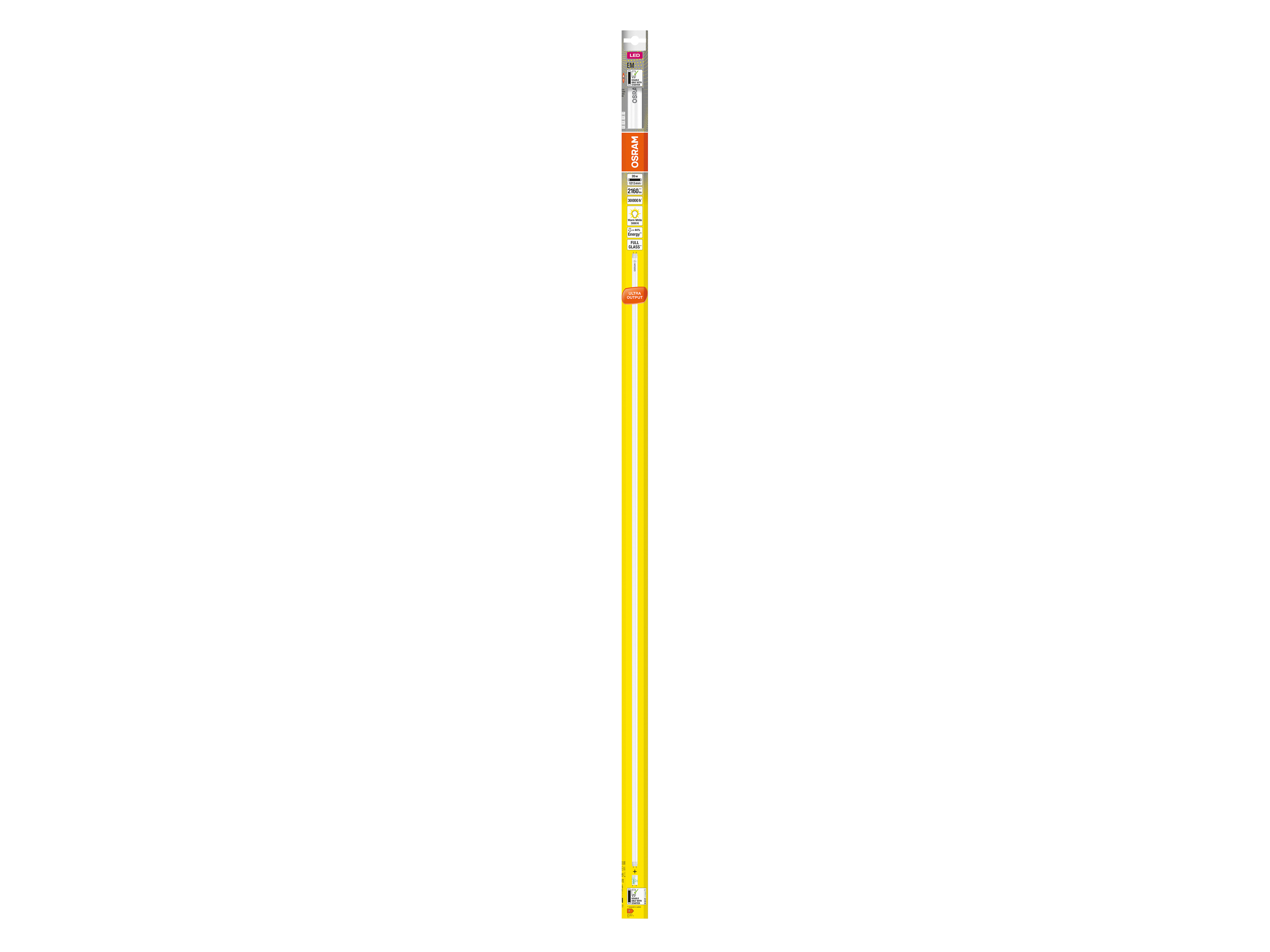 OSRAM LED-Röhre, T8, 1200mm, G13, EEK: F, 20W, 2160lm, 3000K OSRAM LED-Röhre, T8, 1200mm, G13, EEK: F, 20W, 2160lm, 3000K