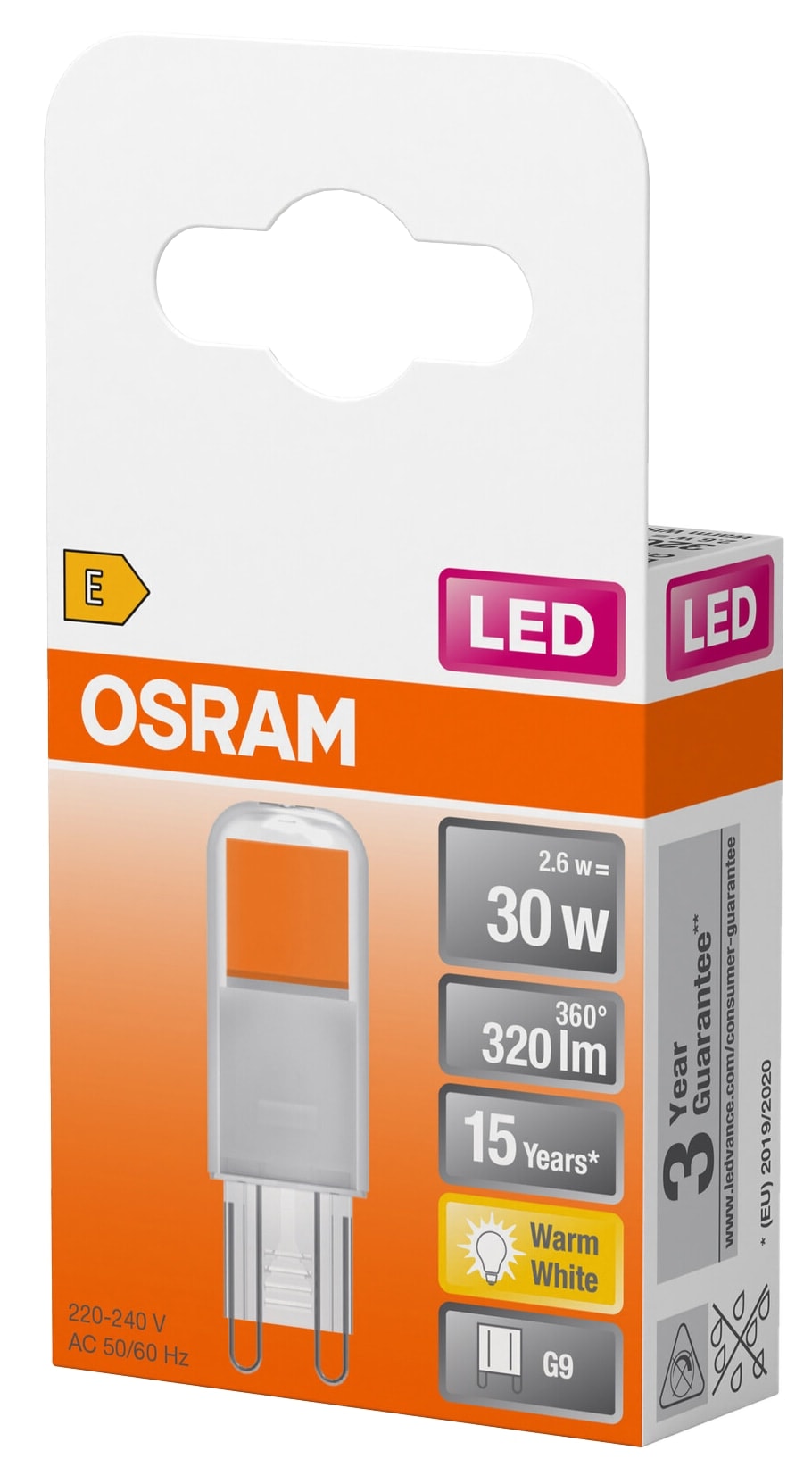 OSRAM LED-Stiftsockellampe PIN30, G9, EEK: E, 2,6W, 320lm, 2700K OSRAM LED-Stiftsockellampe PIN30, G9, EEK: E, 2,6W, 320lm, 2700K