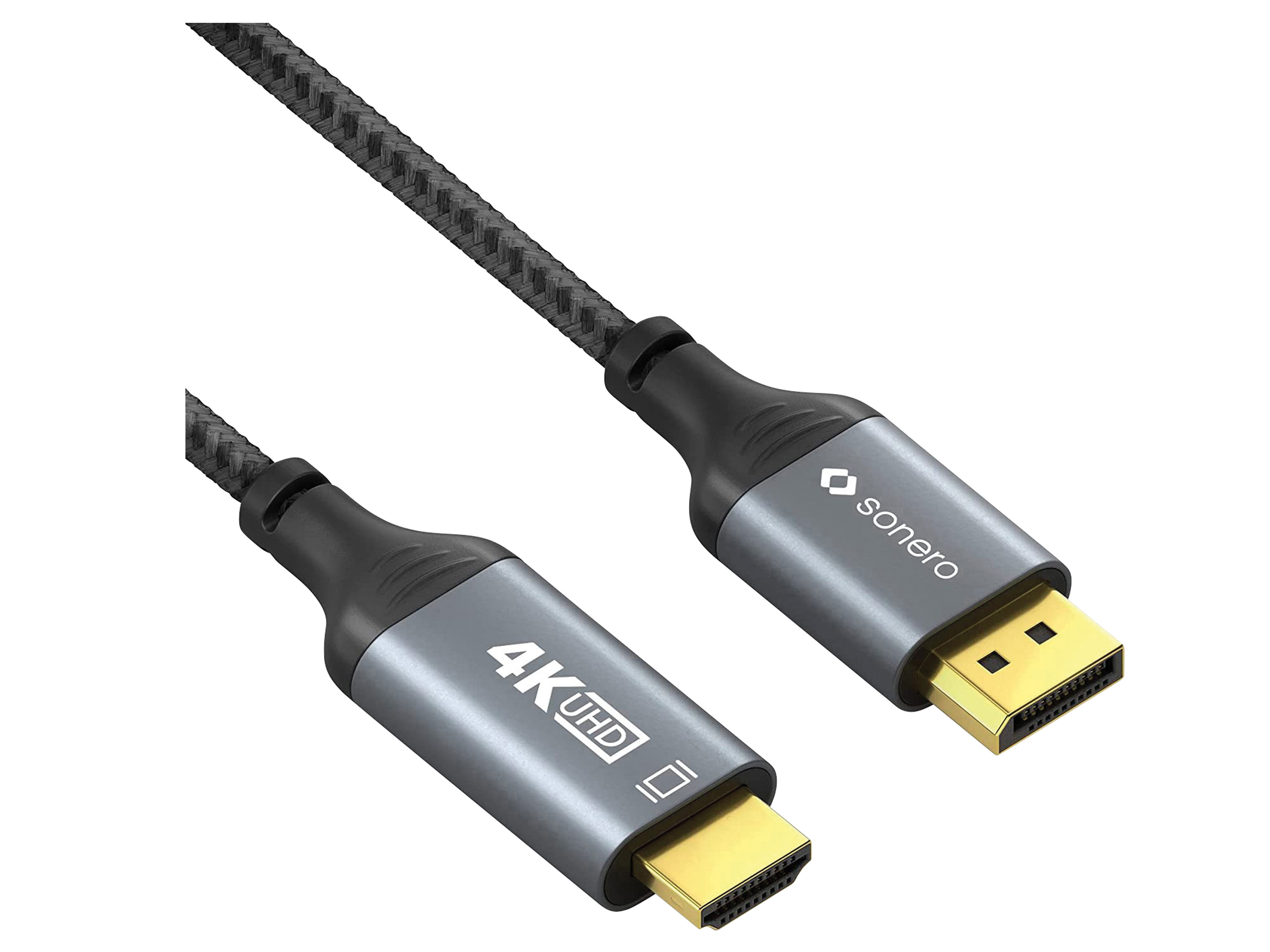 SONERO DisplayPort-Kabel, DP/HDMI, Stecker/Stecker, 4K60, grau/schwarz, 3 m SONERO DisplayPort-Kabel, DP/HDMI, Stecker/Stecker, 4K60, grau/schwarz, 3 m