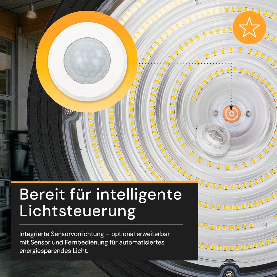 ENOVALITE LED-HighBay-Leuchte, UFO, 120...200 W, 4000 K, EEK: C, 19200...32000 lm, dimmbar, schwarz ENOVALITE LED-HighBay-Leuchte, UFO, 120...200 W, 4000 K, EEK: C, 19200...32000 lm, dimmbar, schwarz
