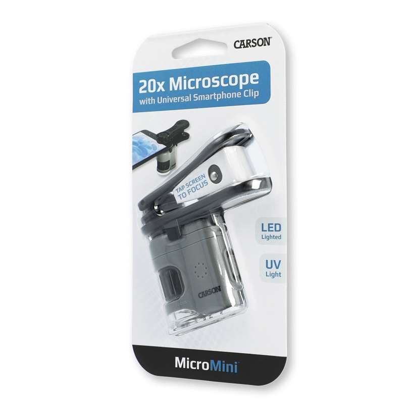 SINTRON Taschenmikroskop MM-380 MicroMini, 20x Vergrößerung, LED- und UV-Beleuchtung, Smartphone-Adapter CARSON Taschenmikroskop MM-380 MicroMini, 20x Vergrößerung, LED- und UV-Beleuchtung, Smartphone-Adapter