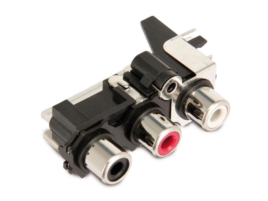 Cinch-Einbaubuchse, 3-fach, 90° Cinch-Einbaubuchse, 3-fach, 90°