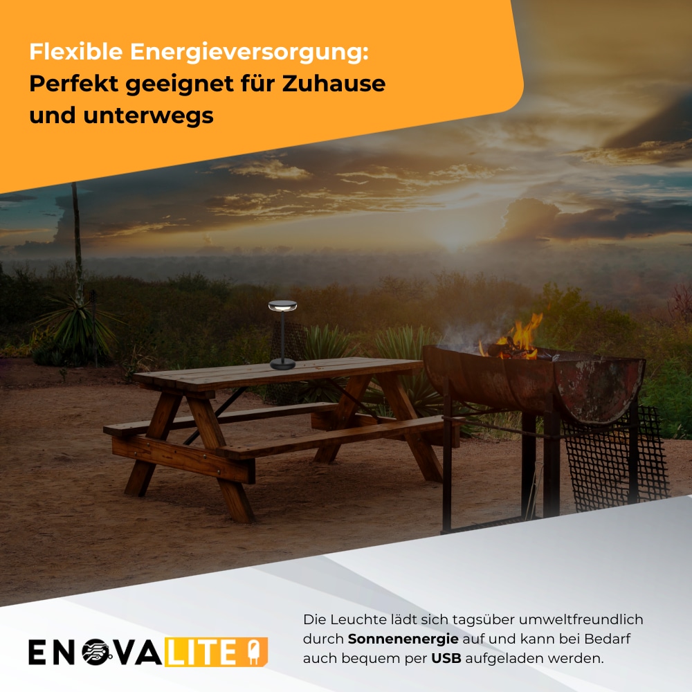 ENOVALITE LED-Akku-Tischleuchte, Solar- u. Netzbetrieb, dimmbar, 2700K ENOVALITE LED-Akku-Tischleuchte, Solar- u. Netzbetrieb, dimmbar, 2700K