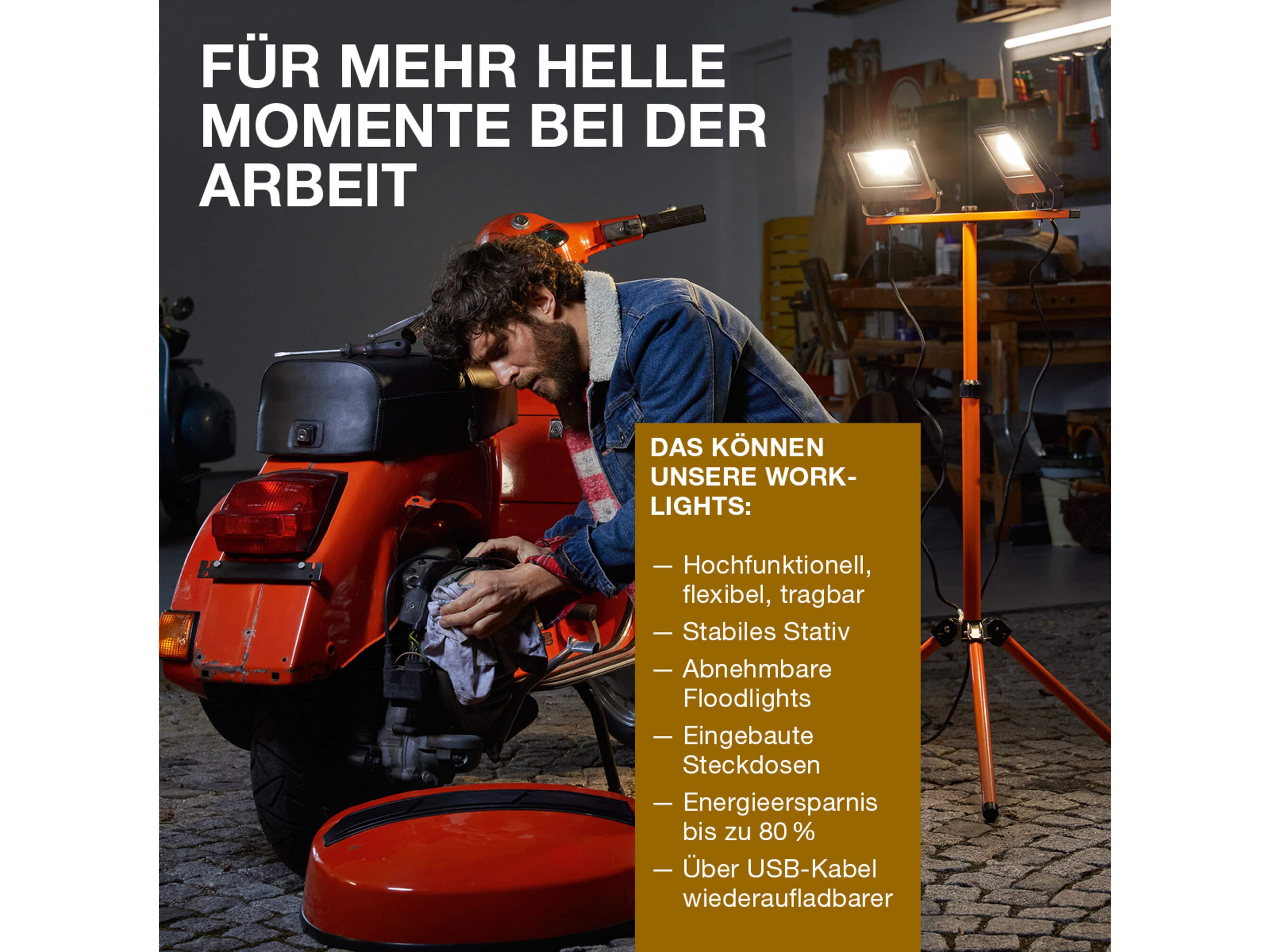 OSRAM LED-Baustrahler, 50W, 4000lm, 4000K, IP54, neutralweiß, orange/schwarz OSRAM LED-Baustrahler, 50W, 4000lm, 4000K, IP20, neutralweiß, orange/schwarz