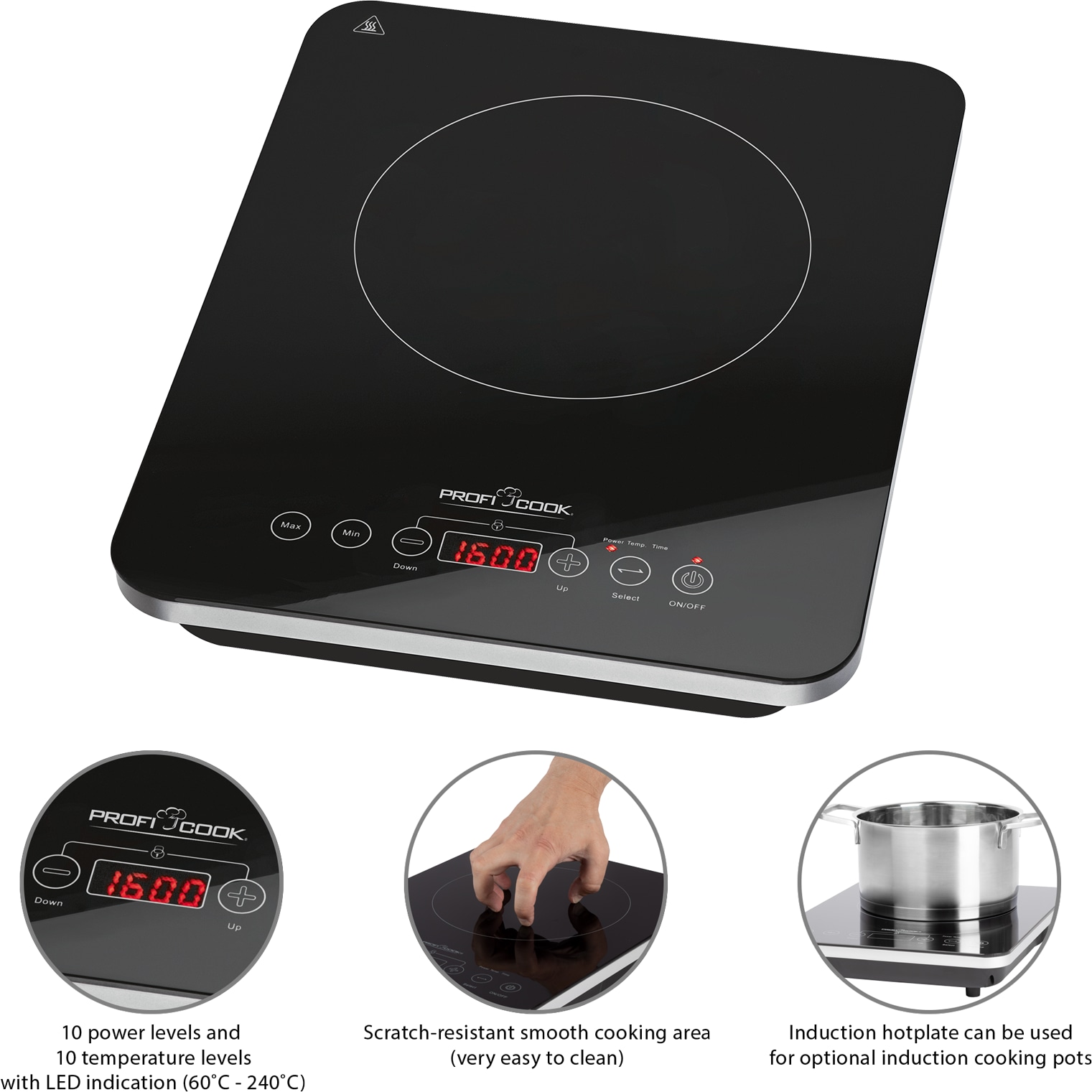 PROFI COOK Induktions-Kochplatte PC-EKI 1062, 2000 W, schwarz PROFI COOK Induktions-Kochplatte PC-EKI 1062, 2000 W, schwarz