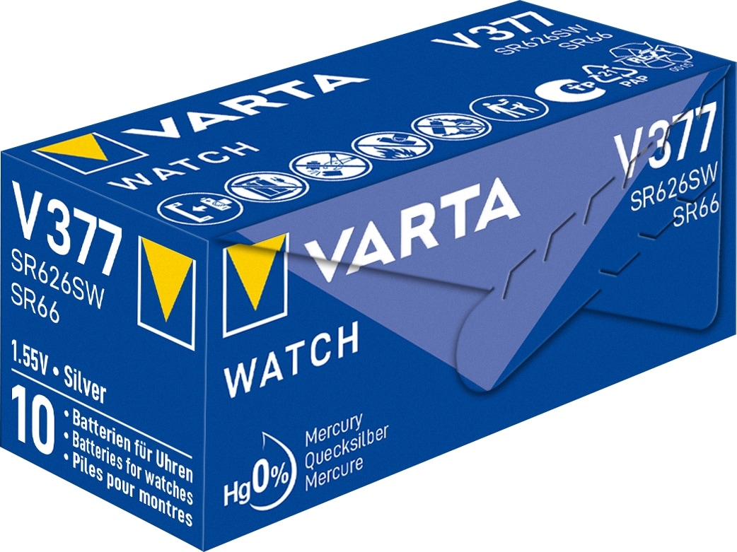 VARTA Knopfzelle Silver Oxide, 377 SR66, 1.55V, 10 Stück VARTA Knopfzelle Silver Oxide, 377 SR66, 1.55V, 10 Stück
