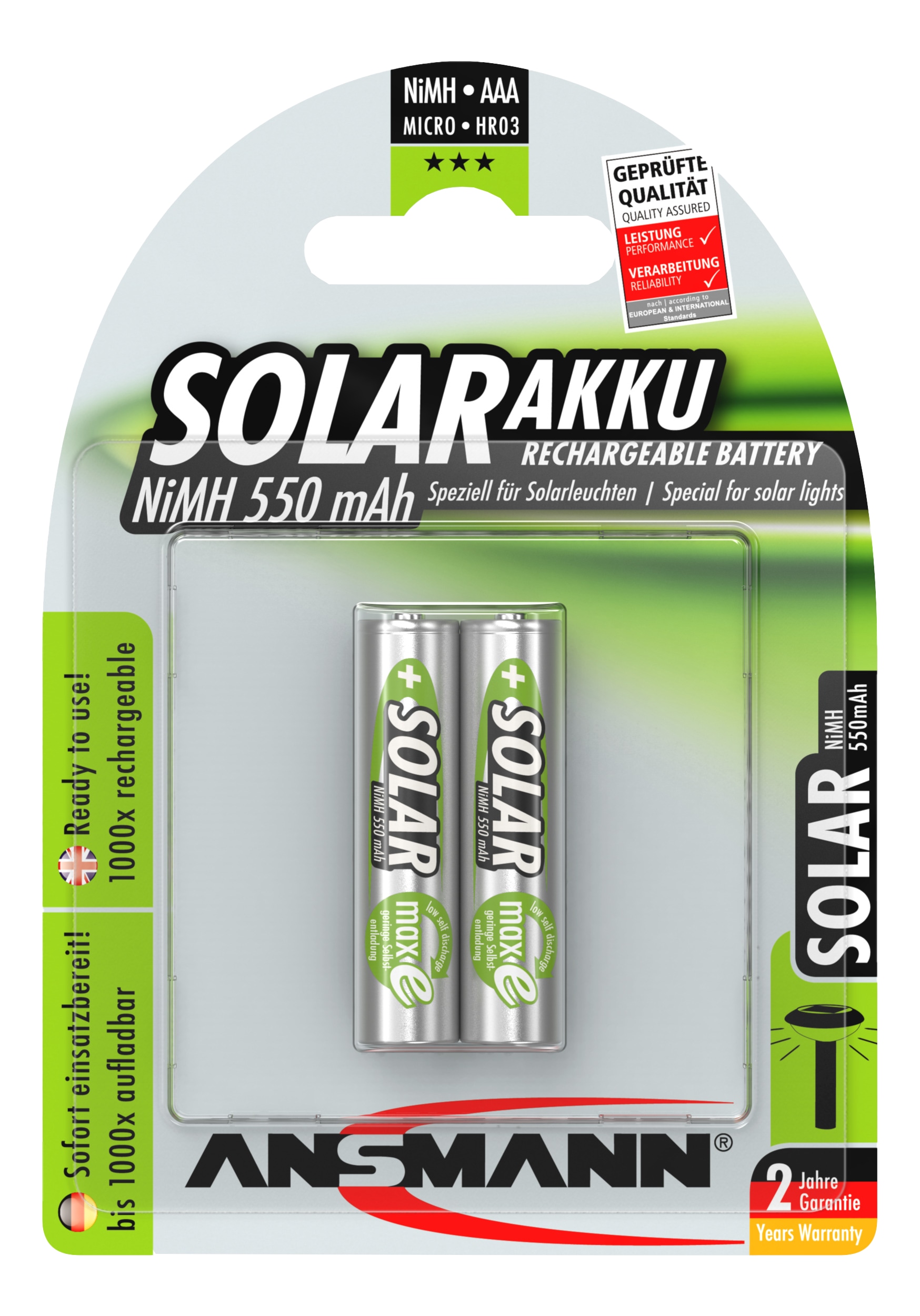 ANSMANN Solar NiMH Akku Micro AAA 550 mAh maxE 2-Stück ANSMANN Solar NiMH Akku Micro AAA 550 mAh maxE 2-Stück